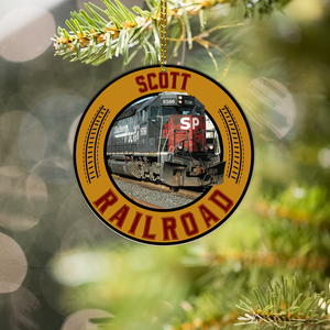 Scott Railroad Ornament, Southern Pacific SP 8586 Locomotive Train Logo Round Christmas Decoration for Railway Fans