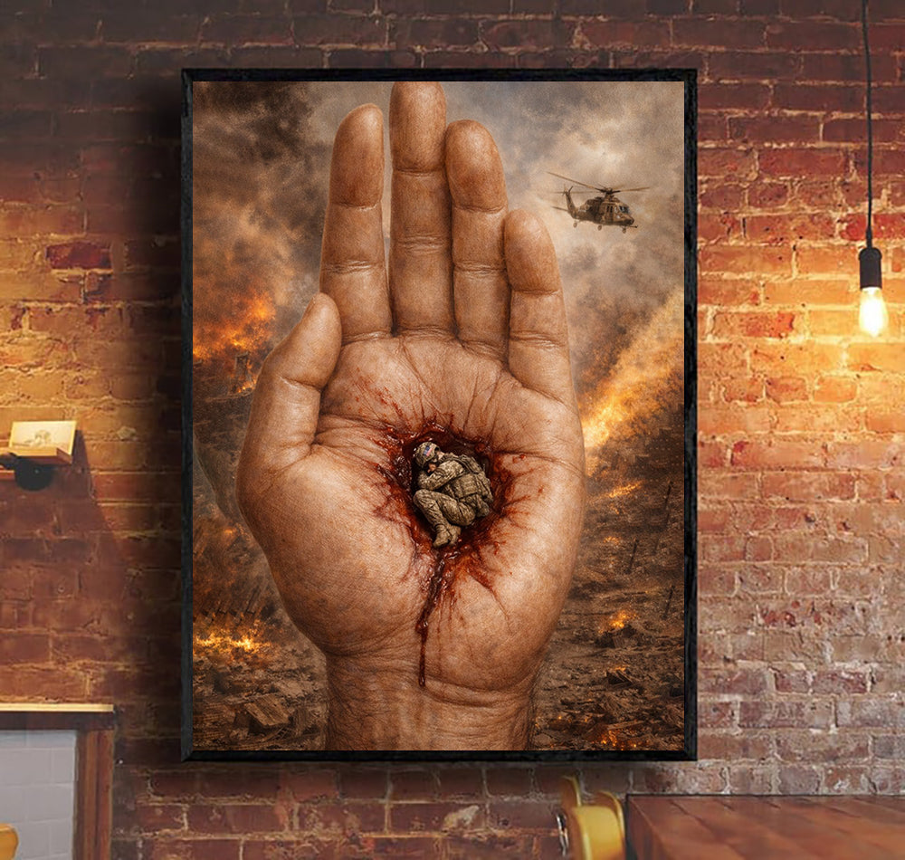 A Life in the Palm Canvas Soldier Sacrifice Canvas Wall Art, Christian Military Wall Art for Veterans, Faith Home Decor Gift Idea