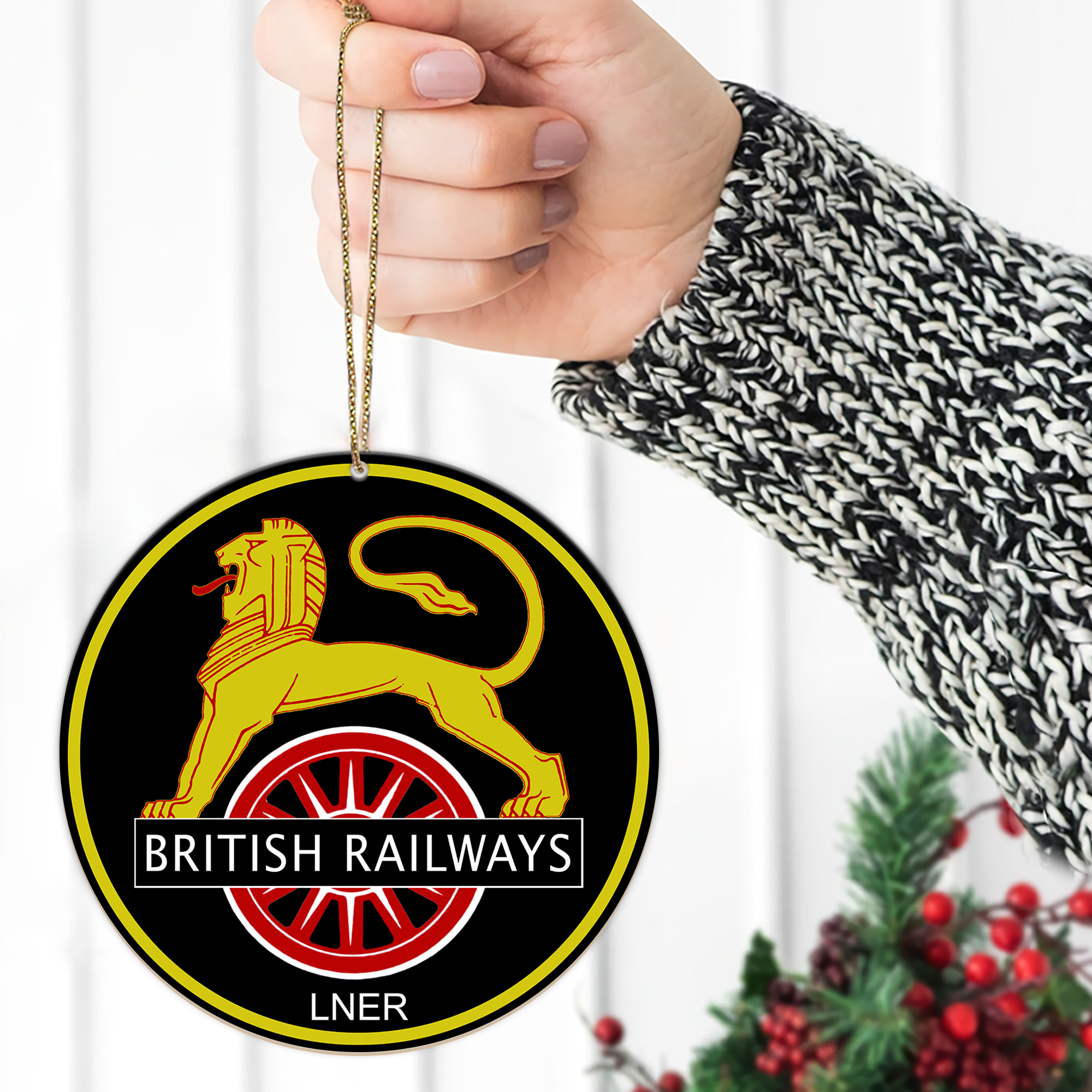 British Railways Ornament, Vintage Train Logo Christmas Decoration for Railway Fans, Train Lover Gift Holiday