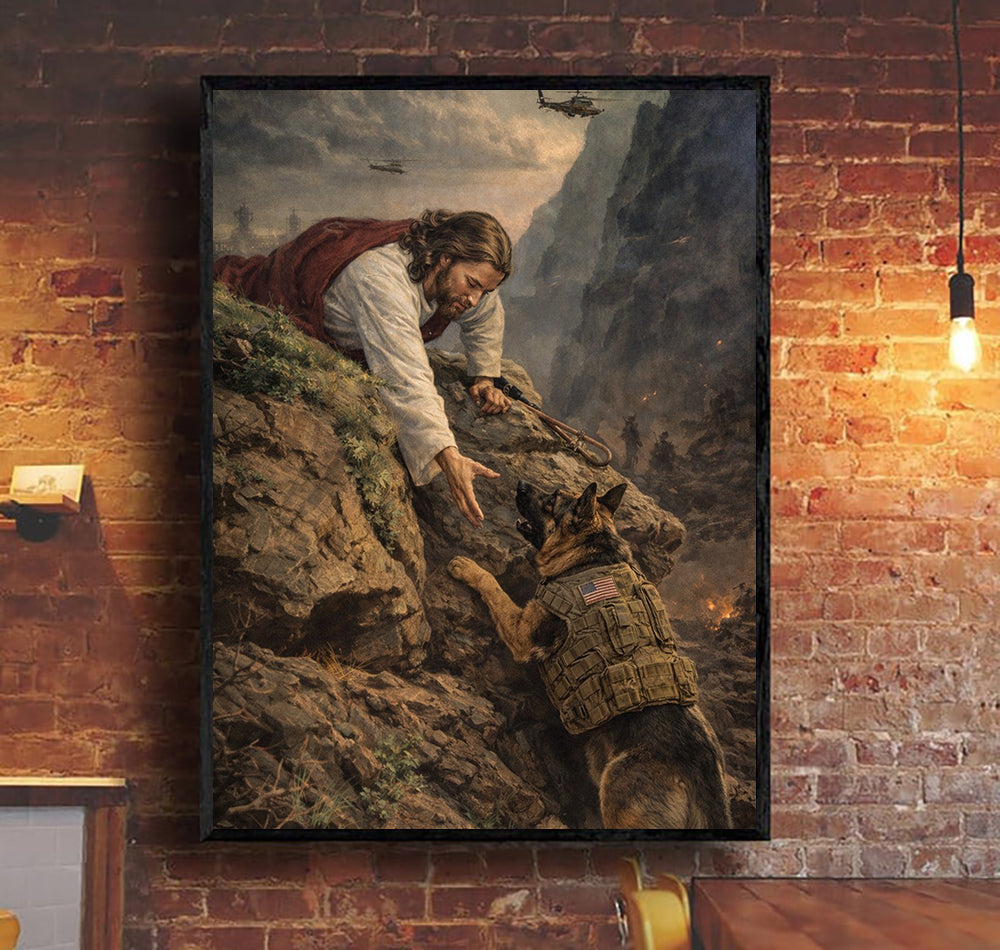 Soldier Save Military Dog Canvas Jesus Canvas Wall Art, Christian Military Wall Art for Veterans, Faith Home Decor Gift Idea