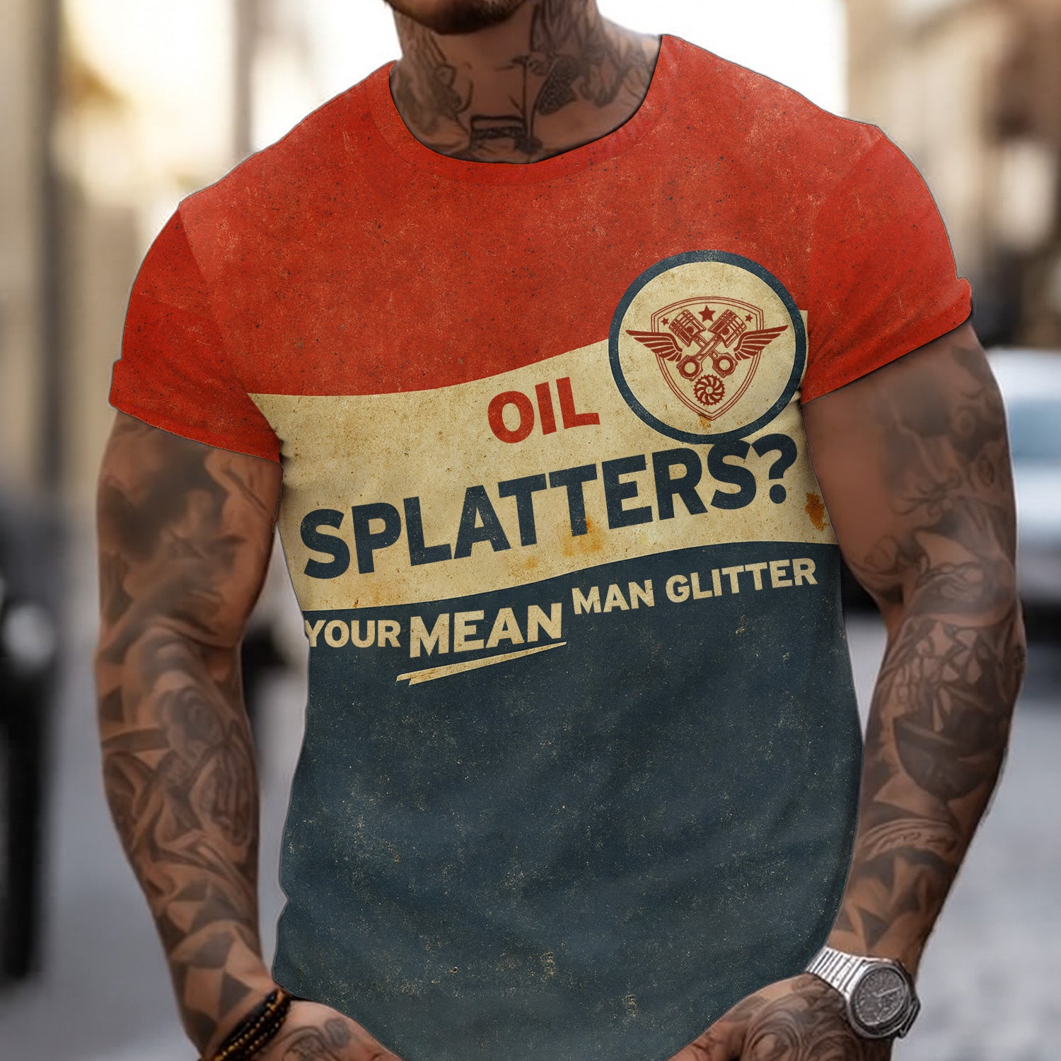 Oil Splatter Mechanic Shirt, Your Mean Man Glitter Mechanic Tee, Funny Vintage Graphic for Car Enthusiasts, Gift For Mechanic Lover, Men, Women