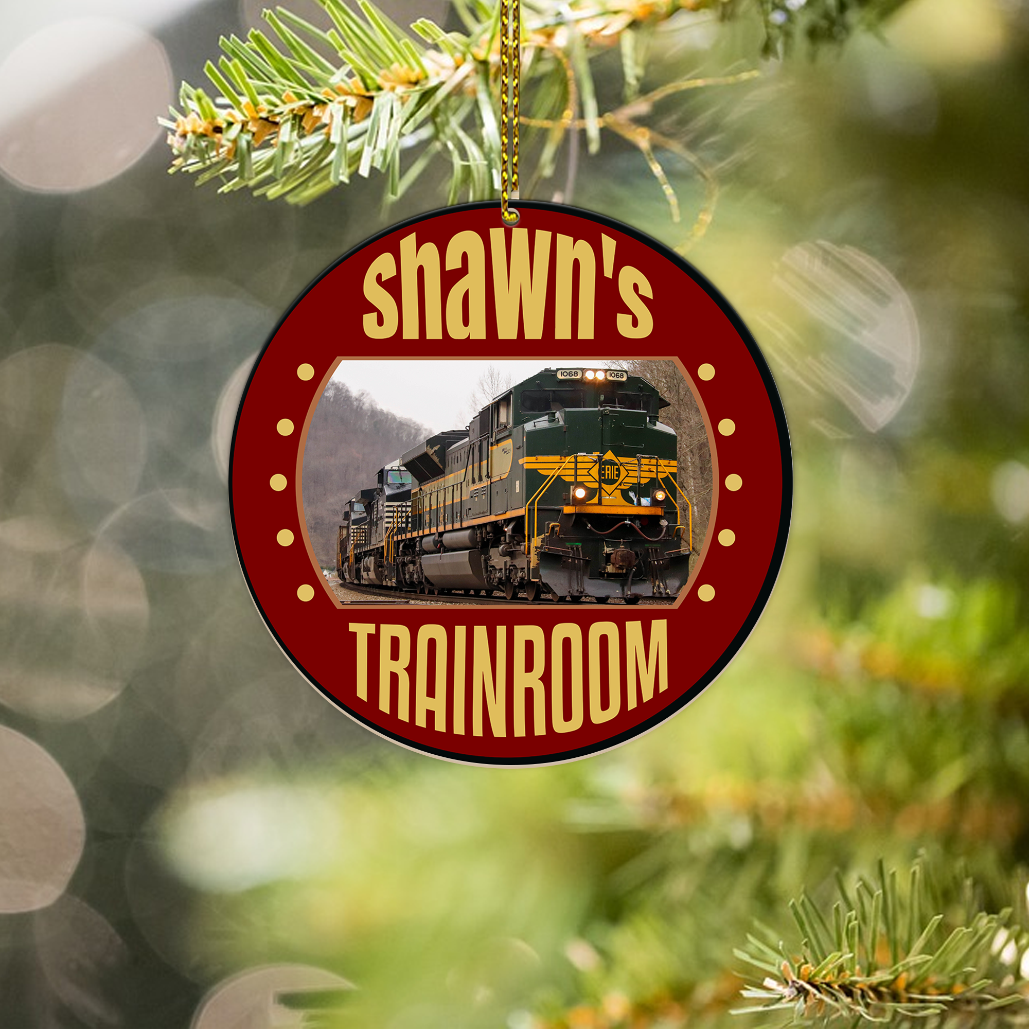 Custom Name Erie Railway Ornament, Retro Train Logo Christmas Decoration for Collectors and Vintage Railroad Lovers