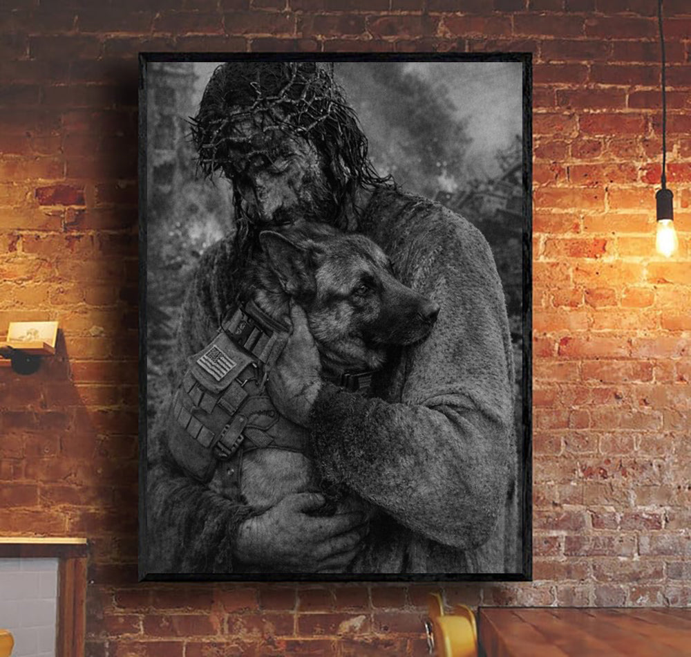 Military Dog Canvas Jesus Canvas Wall Art, Christian Military Wall Art for Veterans, Faith Home Decor Gift Idea