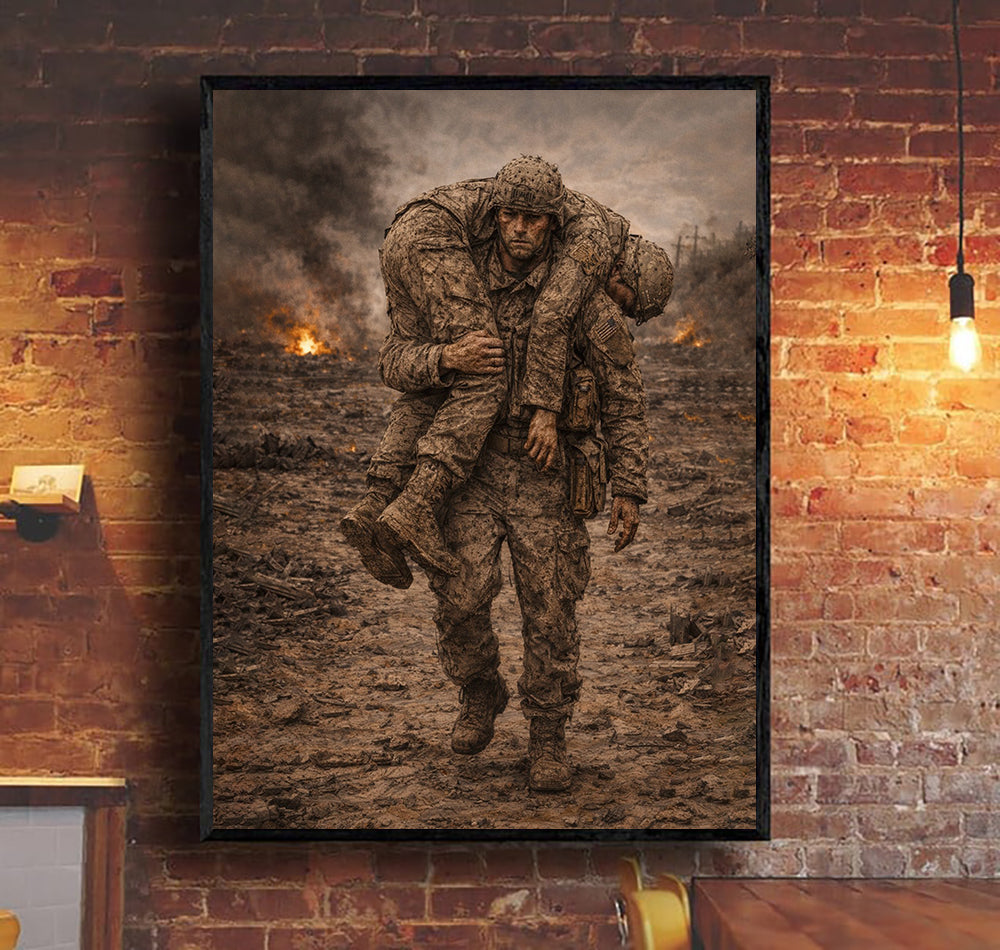 No One Left Behind – A Powerful War Photography Capturing Brotherhood Canvas Wall Art, Christian Military Wall Art for Veterans, Faith Home Decor Gift Idea
