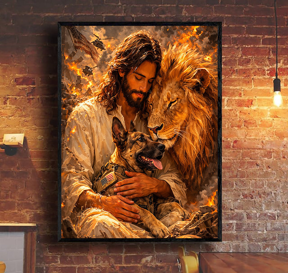 Christian Canvas Wall Art – Symbol of Faith & Courage Military Canine Canvas Gift For Veteran