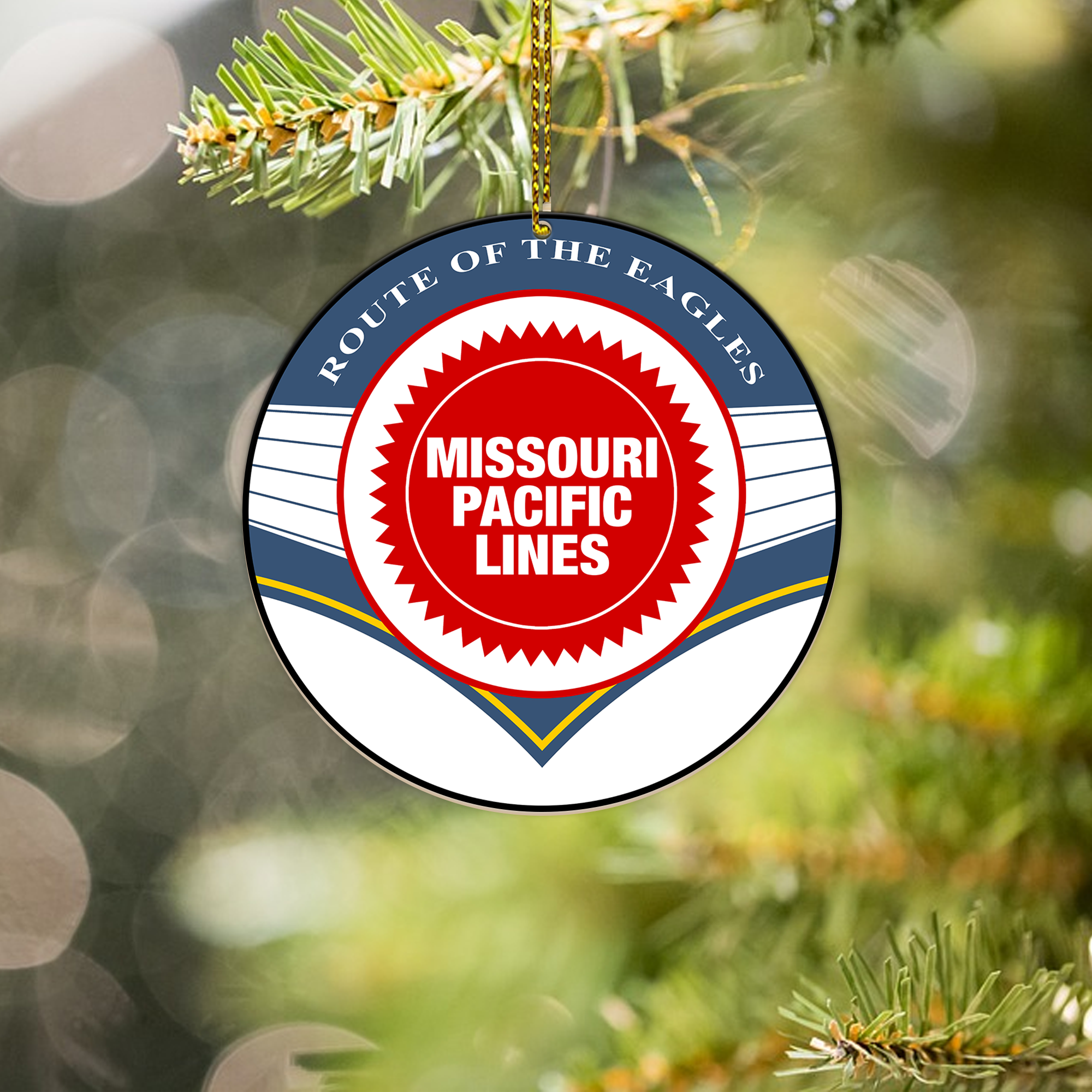 Missouri Pacific Lines Ornament, Vintage Railroad Logo Ornament, Retro Round Christmas Tree Decoration for Train Enthusiasts