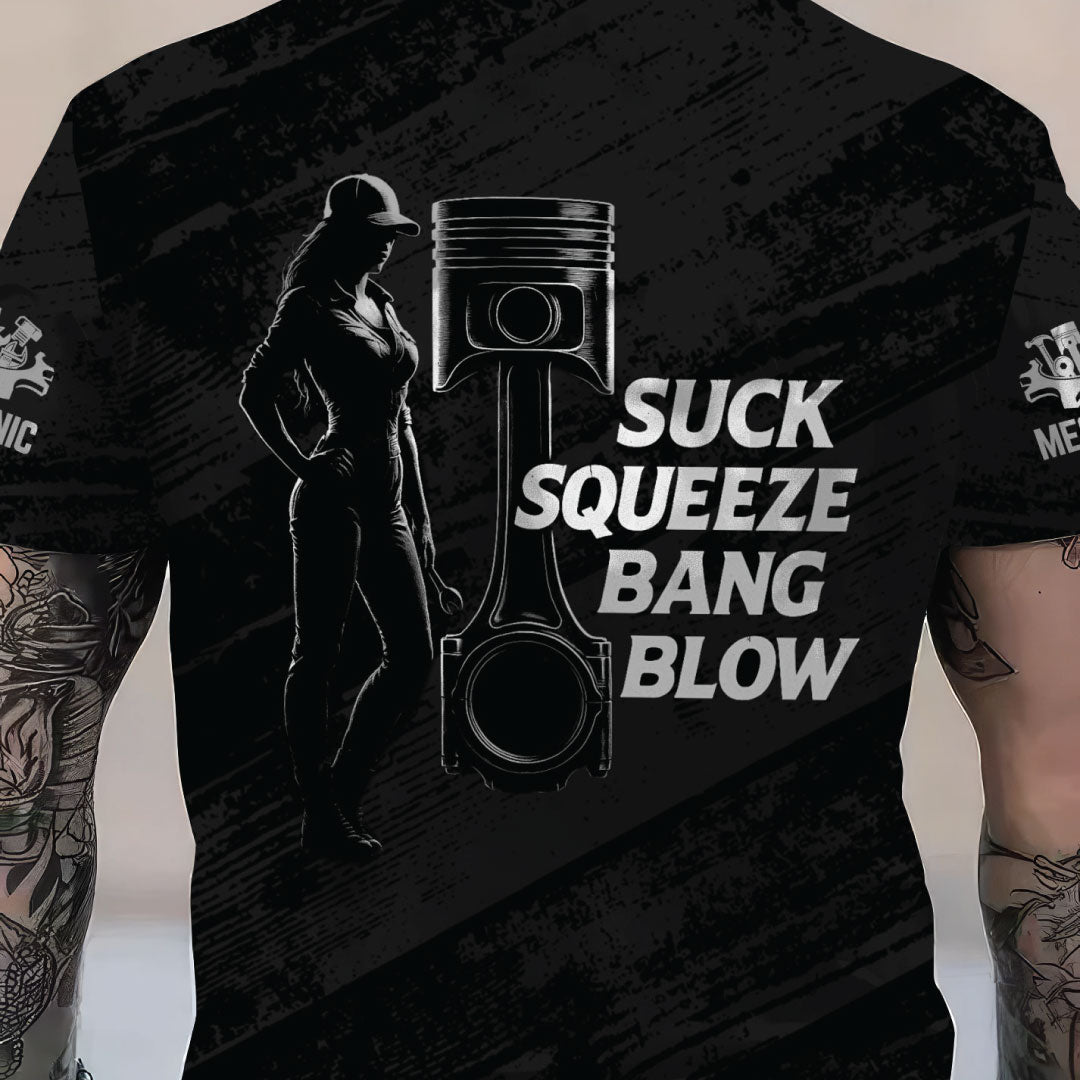 Personalized Mechanic Shirt, Suck Squeeze Bang Blow, Funny Quote Design, Gift For Men