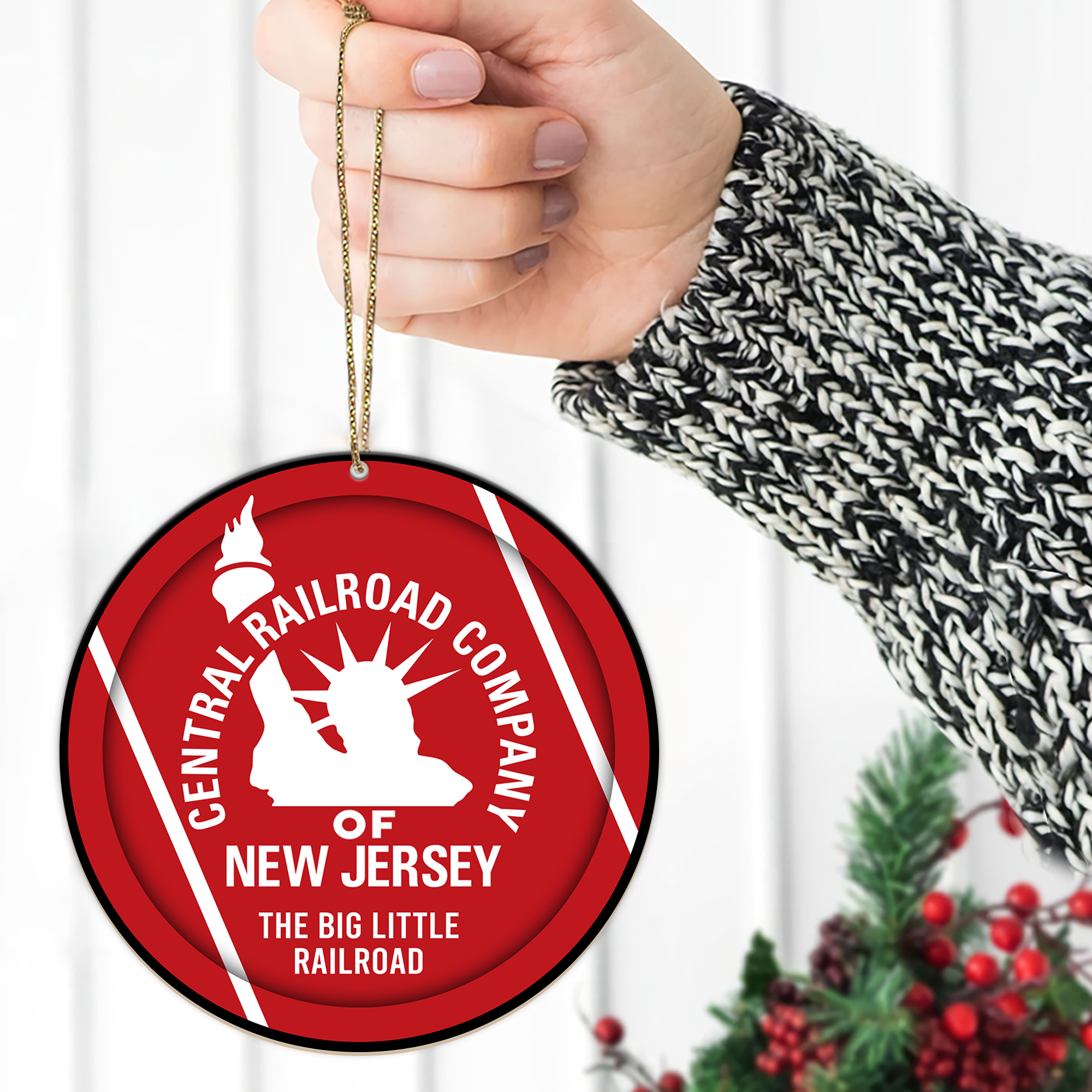 Central Railroad of New Jersey Ornament, Vintage Train Logo Christmas Decoration, Retro Railway Gift for Collectors