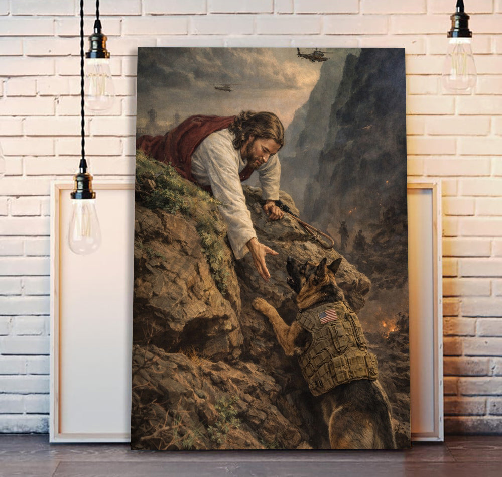 Soldier Save Military Dog Canvas Jesus Canvas Wall Art, Christian Military Wall Art for Veterans, Faith Home Decor Gift Idea