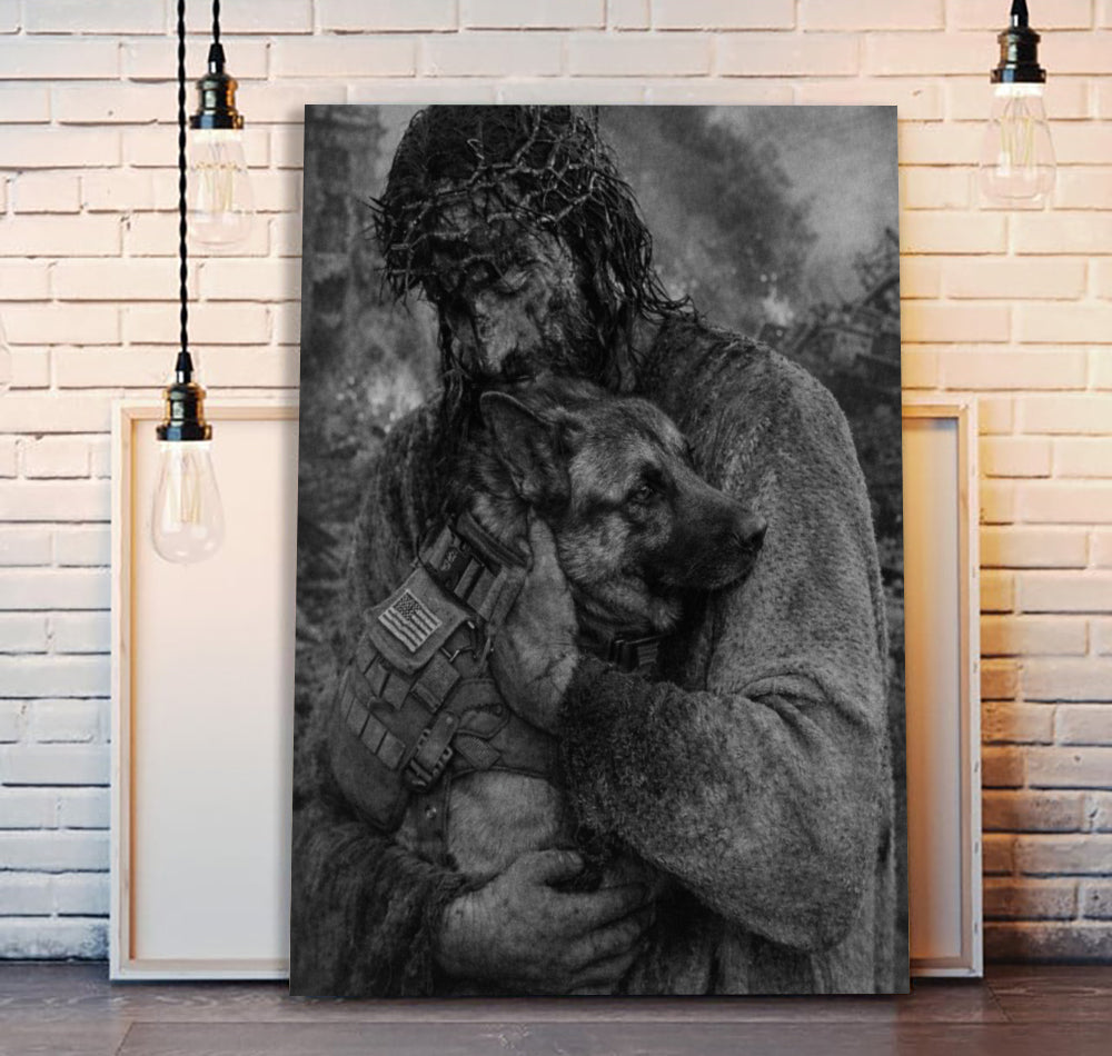 Military Dog Canvas Jesus Canvas Wall Art, Christian Military Wall Art for Veterans, Faith Home Decor Gift Idea