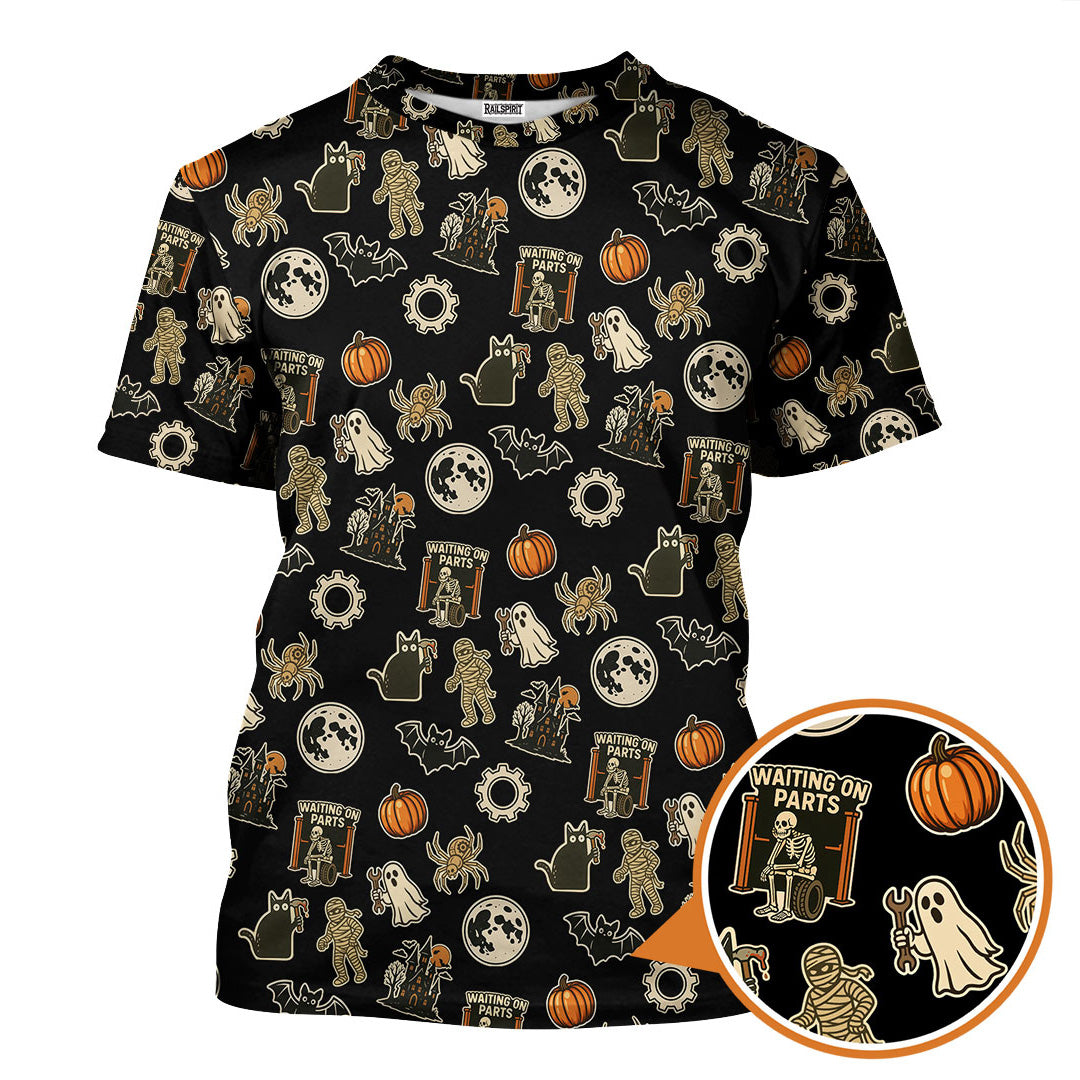 Funny Halloween Mechanic T Shirt, Spooky Pumpkin Ghost Mummy Spider Bat Moon Costume Tee Funny Scary Shirt for Mechanic