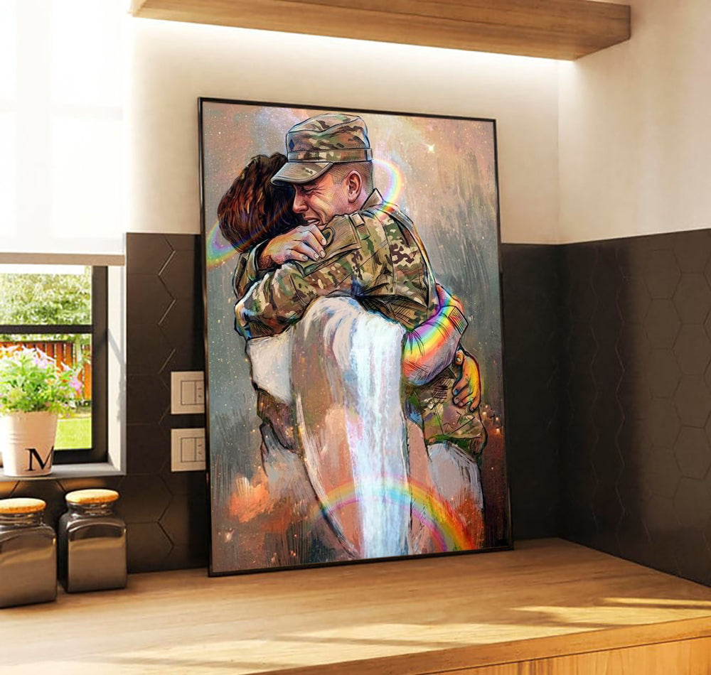 Jesus Holding A Soldier With Love Canvas Faith Hope Protection And Spiritual Wall Art