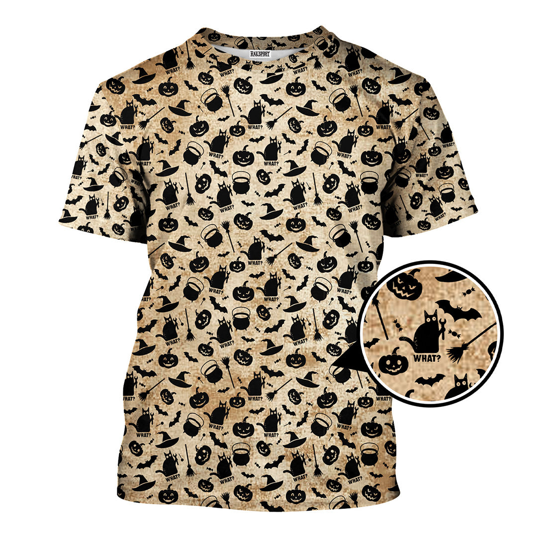 Funny Mechanic Halloween T-Shirt – Spooky Pumpkin, Witch & Bat Black Cat With Wrench Costume Tee, Scary Party Outfit Gift for Mechanics