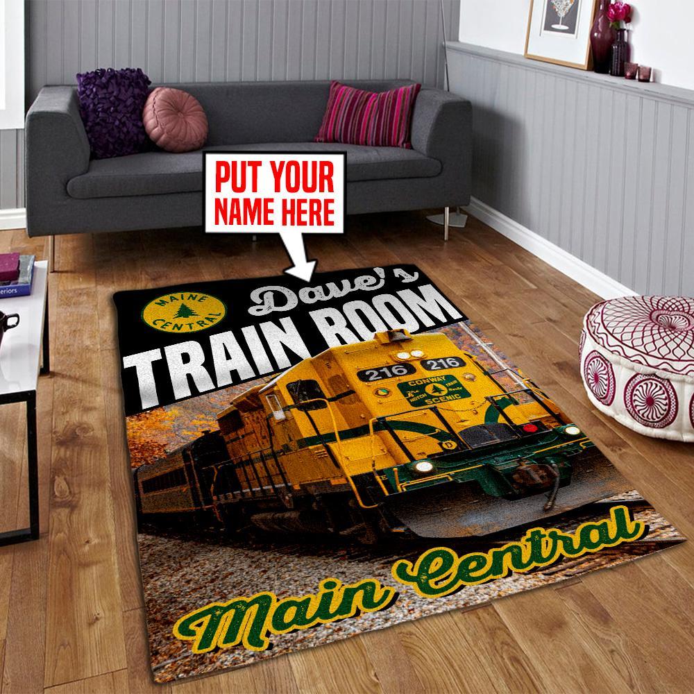 Railspirit Personalized Maine Central Pine Tree Area Rug Gift Idea For Train Lovers