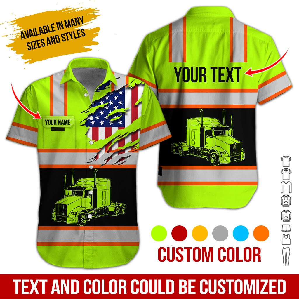 Custom Name Love Semi Truck Shirt, Personalized Workwear, 3D Printed Pocket