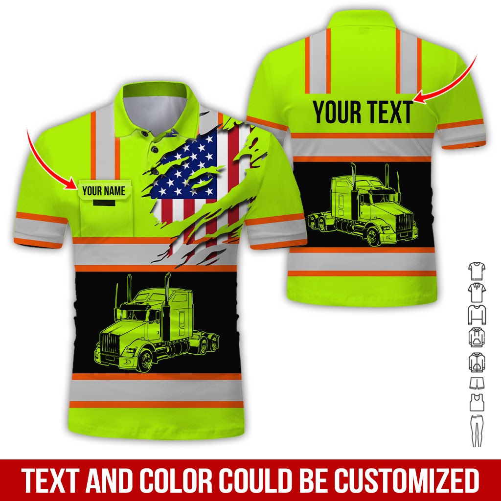 Custom Name Love Semi Truck Shirt, Personalized Workwear, 3D Printed Pocket