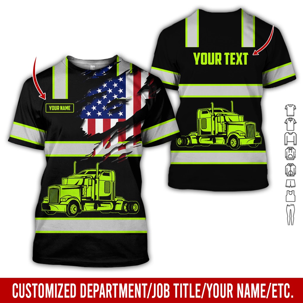 Custom Name Love Semi Truck Clothes, Personalized Truck Driver Apparel