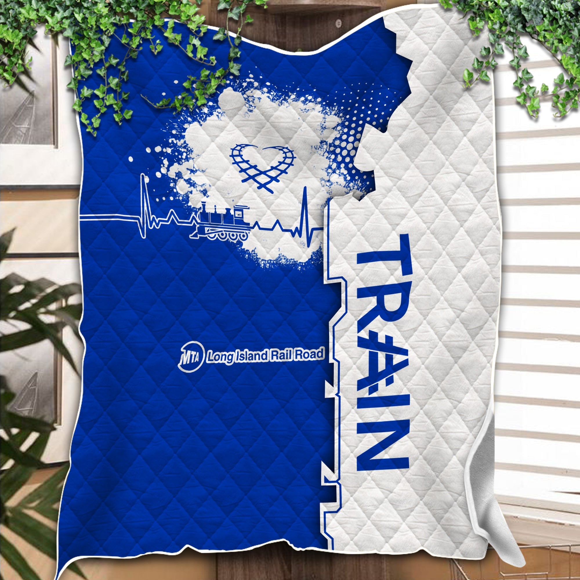 Railspirit Long Island Railroad Premium Quilts Engine Heartbeat and Track Love Style Quilts Gift Idea For Train Lovers