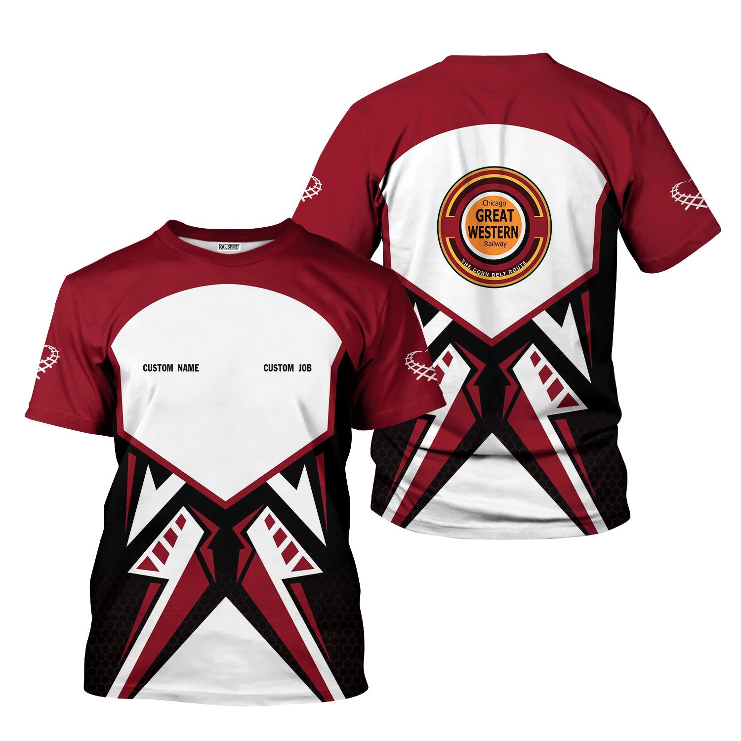 Railspirit Personalized Chicago Great Western Railroad T-Shirt Vibriant Style with Custom Position Train Shirt