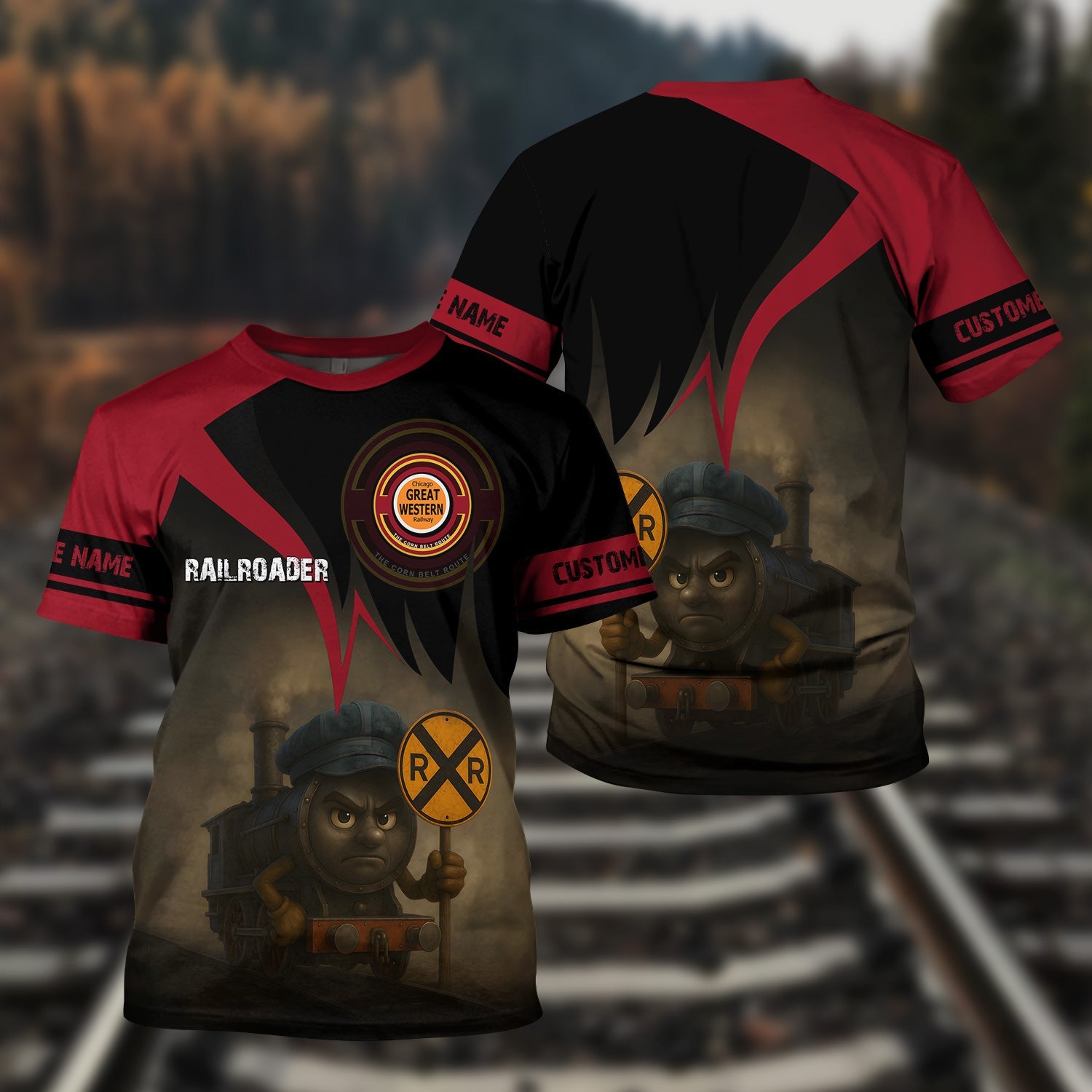 Railspirit Personalized Chicago Great Western Railroad T-Shirt Angry Train Shirt Gift Idea For Train Lover