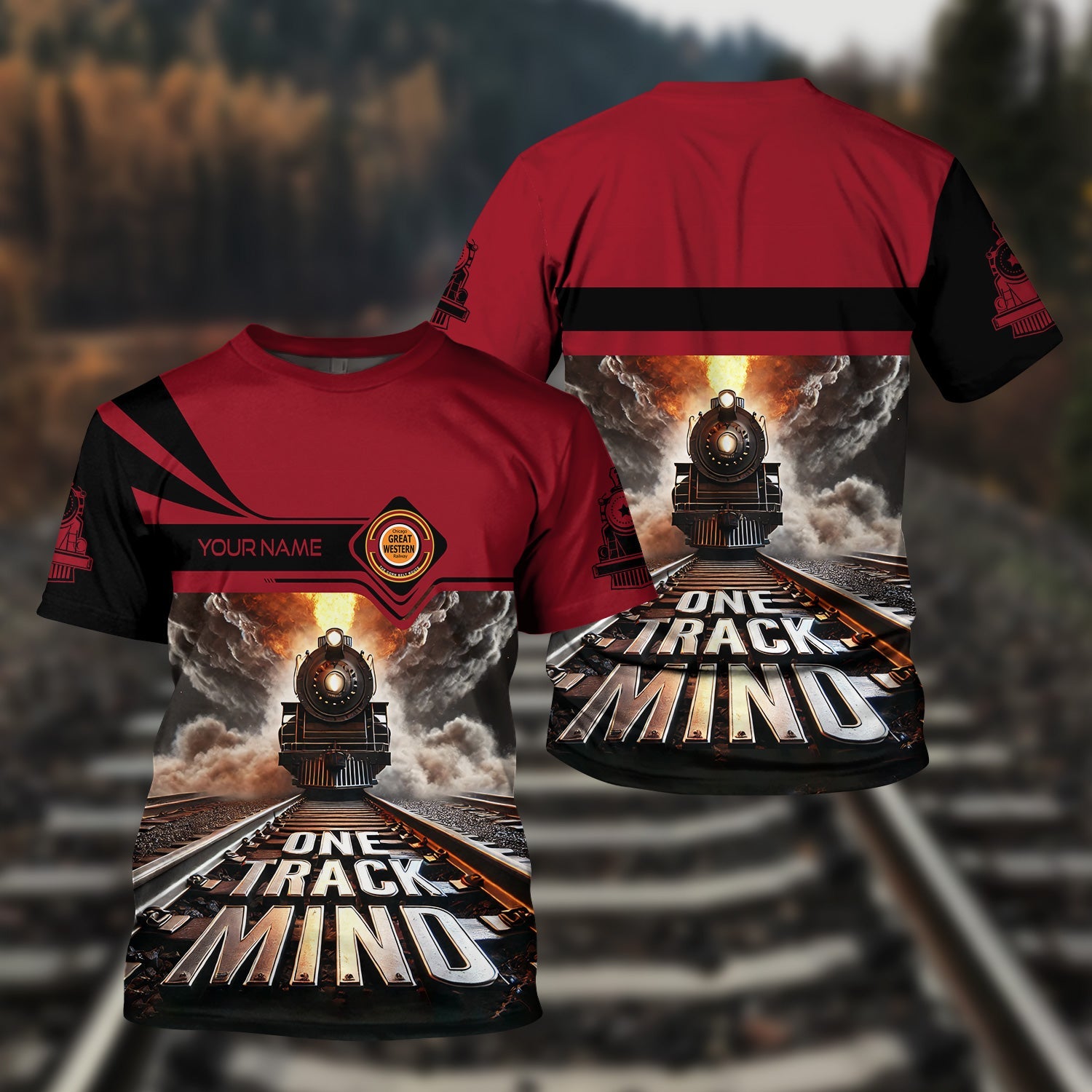 Railspirit Personalized Chicago Great Western Railroad T Shirt One Track Mind Train Printed Shirt