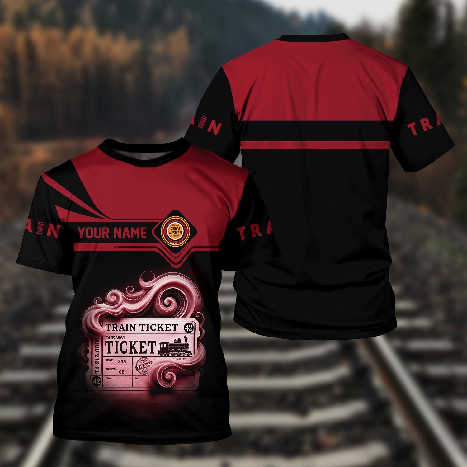 Railspirit Personalized Chicago Great Western Railroad T Shirt Train Ticket American Locomotive Printed Train