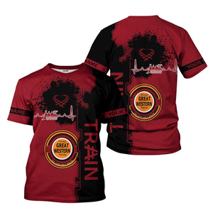Railspirit Personalized Chicago Great Western Railroad T-Shirt Engine Heartbeat and Track Love Style Shirt Gift Idea For Train Lovers