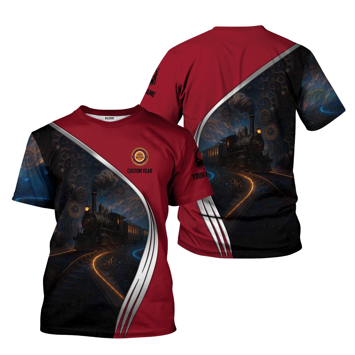 Railspirit Personalized Chicago Great Western Railroad T-Shirt Steampunk Locomotive with Custom Year Train Shirt