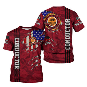 Railspirit Personalized Chicago Great Western Railroad T-Shirt USA Flag Claw Art with Custom Job Train Shirt