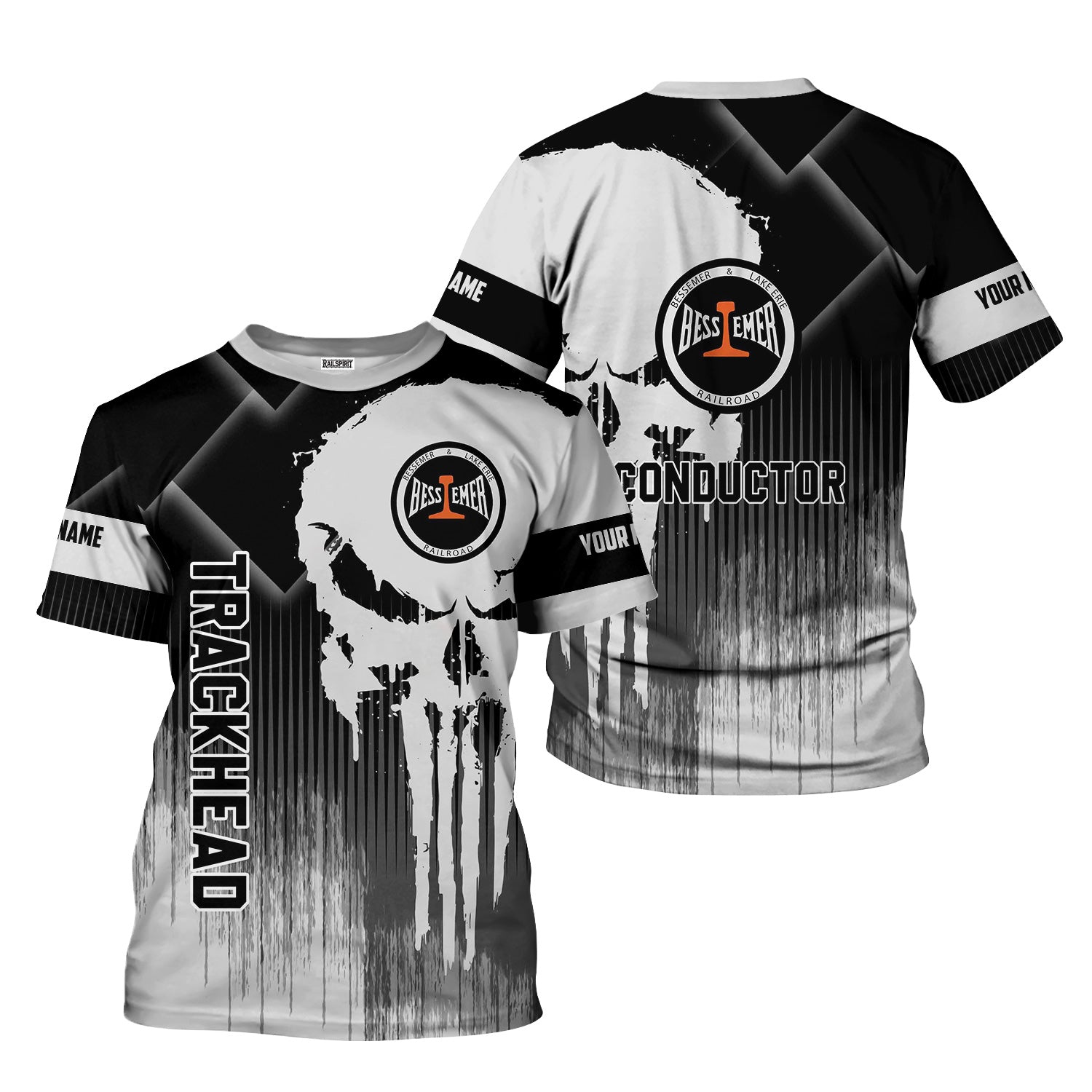 Railspirit Personalized Bessemer And Lake Erie Railroad T-Shirt Skull Design with Custom Job Train Shirt for Trackhead Crew