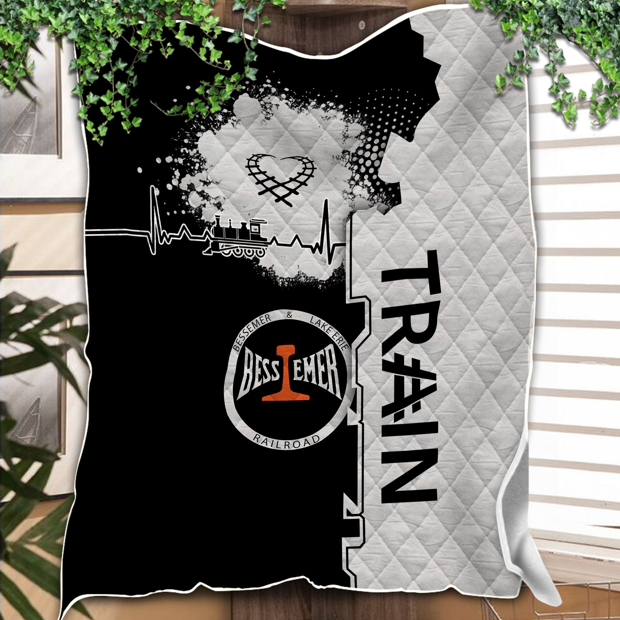 Railspirit Bessemer And Lake Erie Railroad Premium Quilts Engine Heartbeat and Track Love Style Quilts Gift Idea For Train Lovers