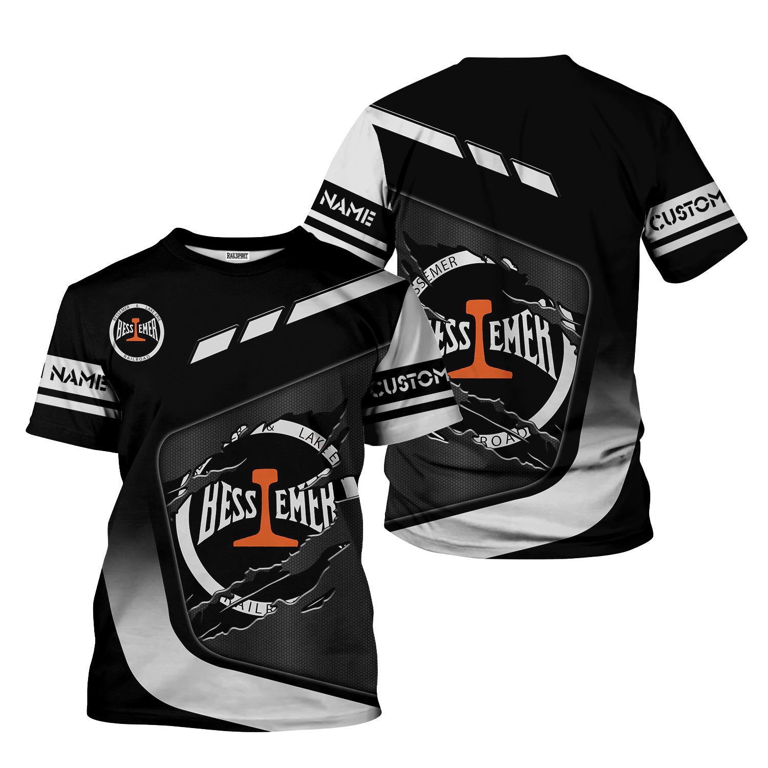 Railspirit Personalized Bessemer And Lake Erie Railroad T-Shirt Ripped Texture Style Train Shirt For Railroad Fanatic