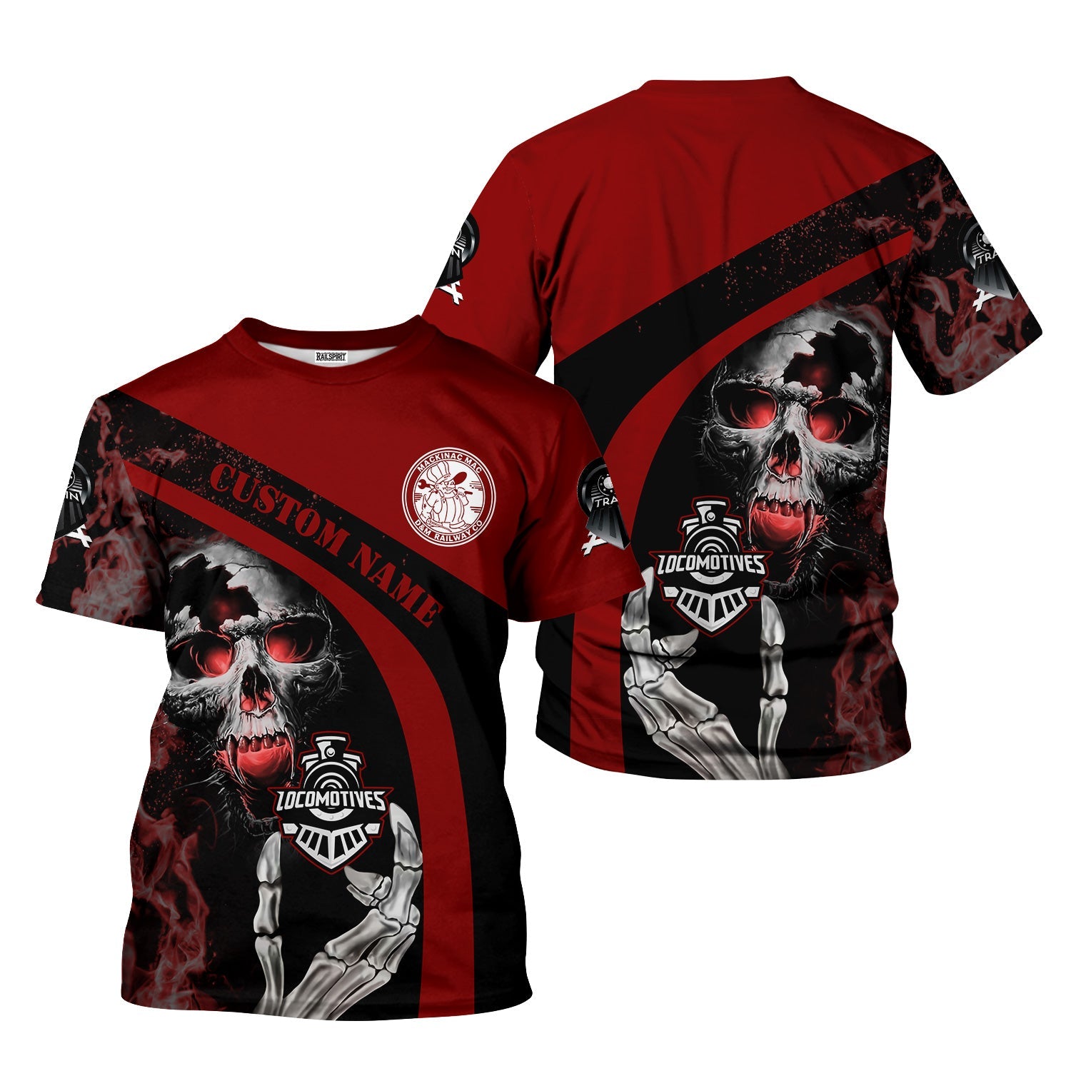 Railspirit Personalized Detroit & Mackinac Railroad T-Shirt Flame Skull Design Train Shirt for Locomotive Fans