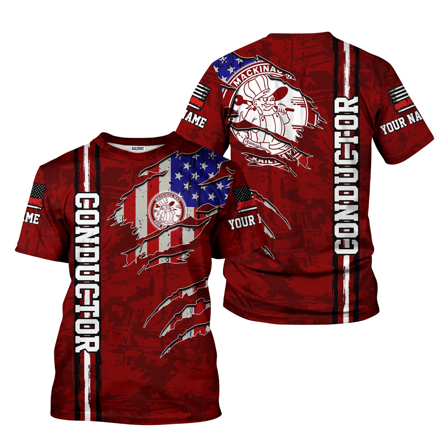 Railspirit Personalized Detroit & Mackinac Railroad T-Shirt USA Flag Claw Art with Custom Job Train Shirt