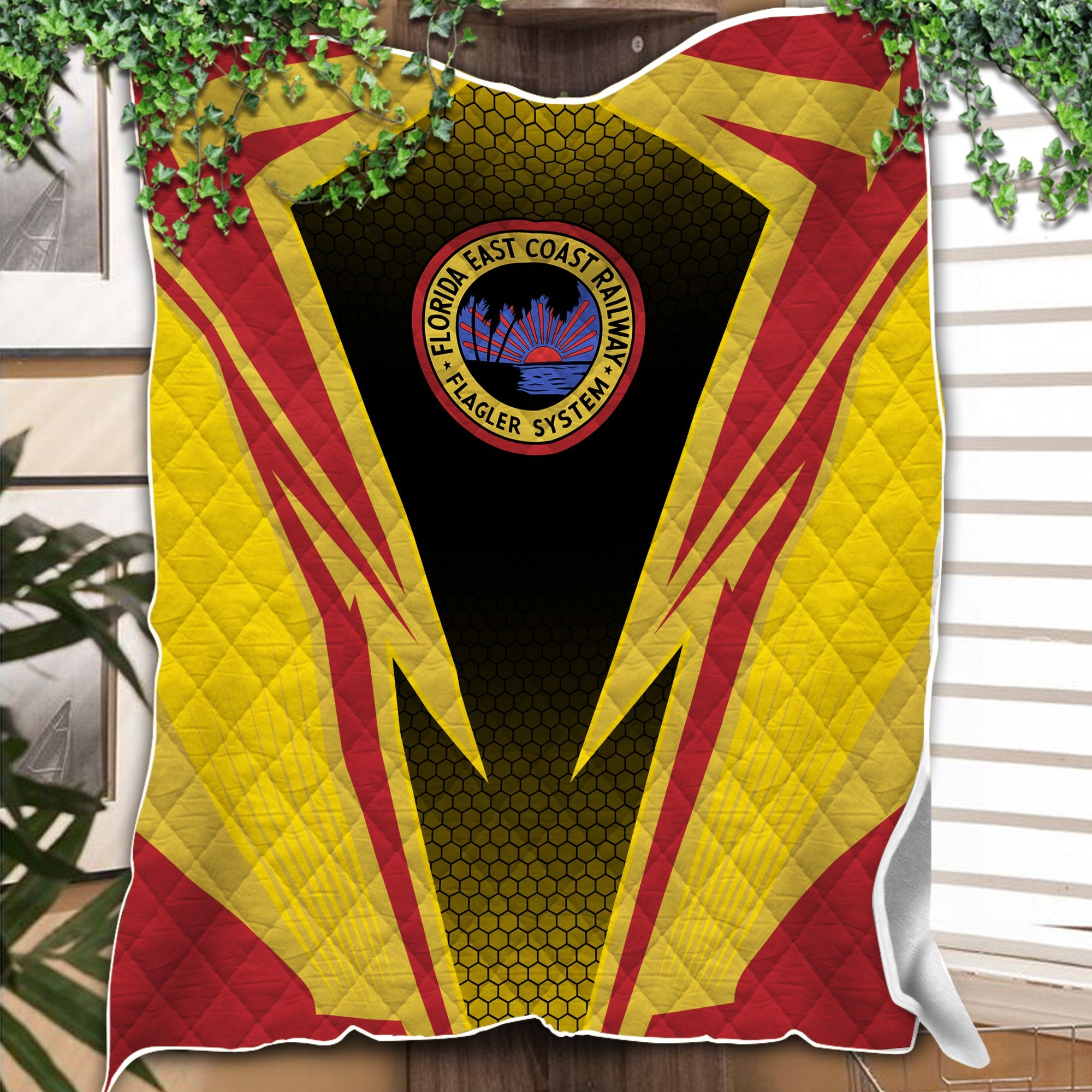 Railspirit Florida East Coast Railway Premium Quilts Lightning Graphic Style Premium Quilts Gift Idea For Train Lover