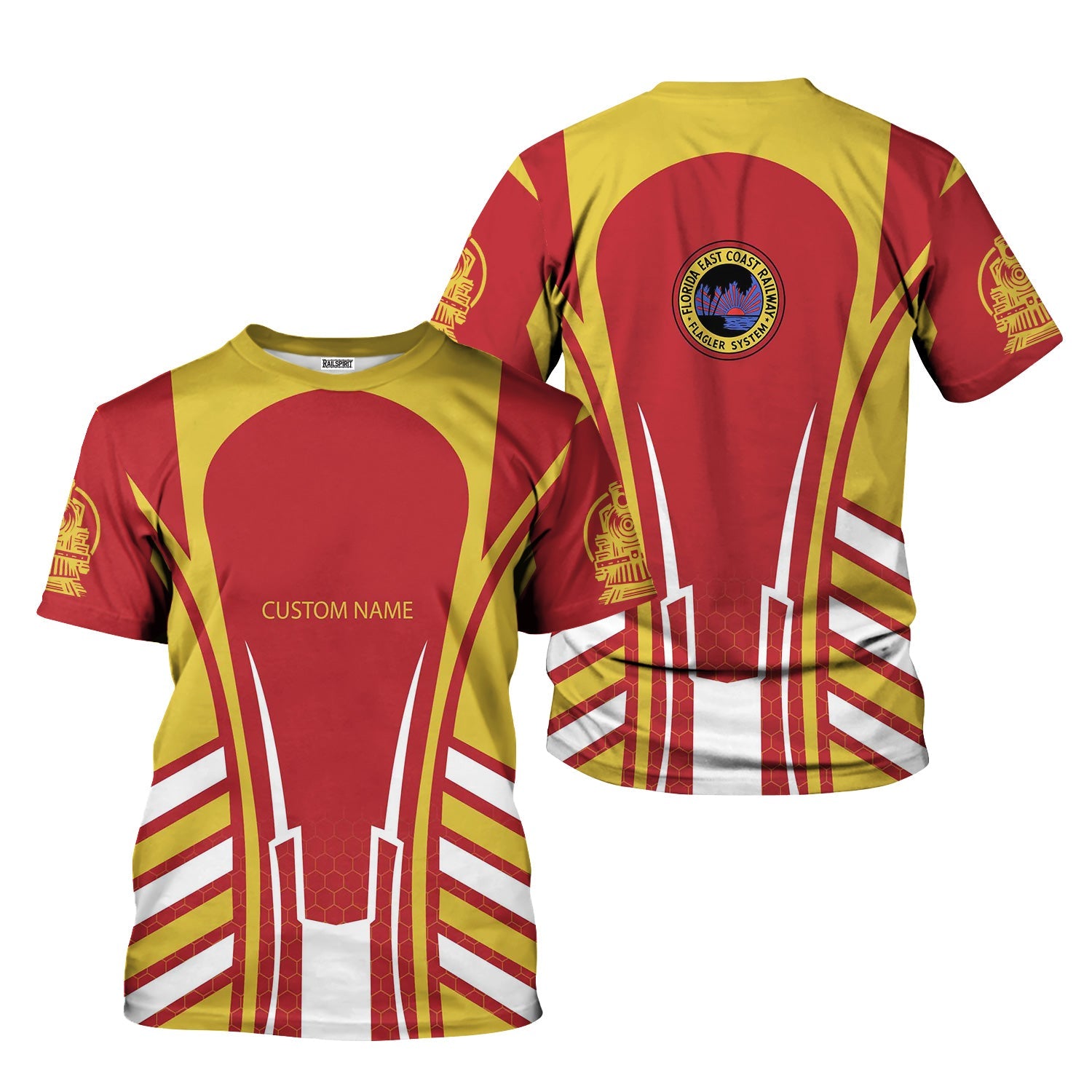 Railspirit Personalized Florida East Coast Railway T-Shirt Striped Railroad Style Train Shirt All Over Print