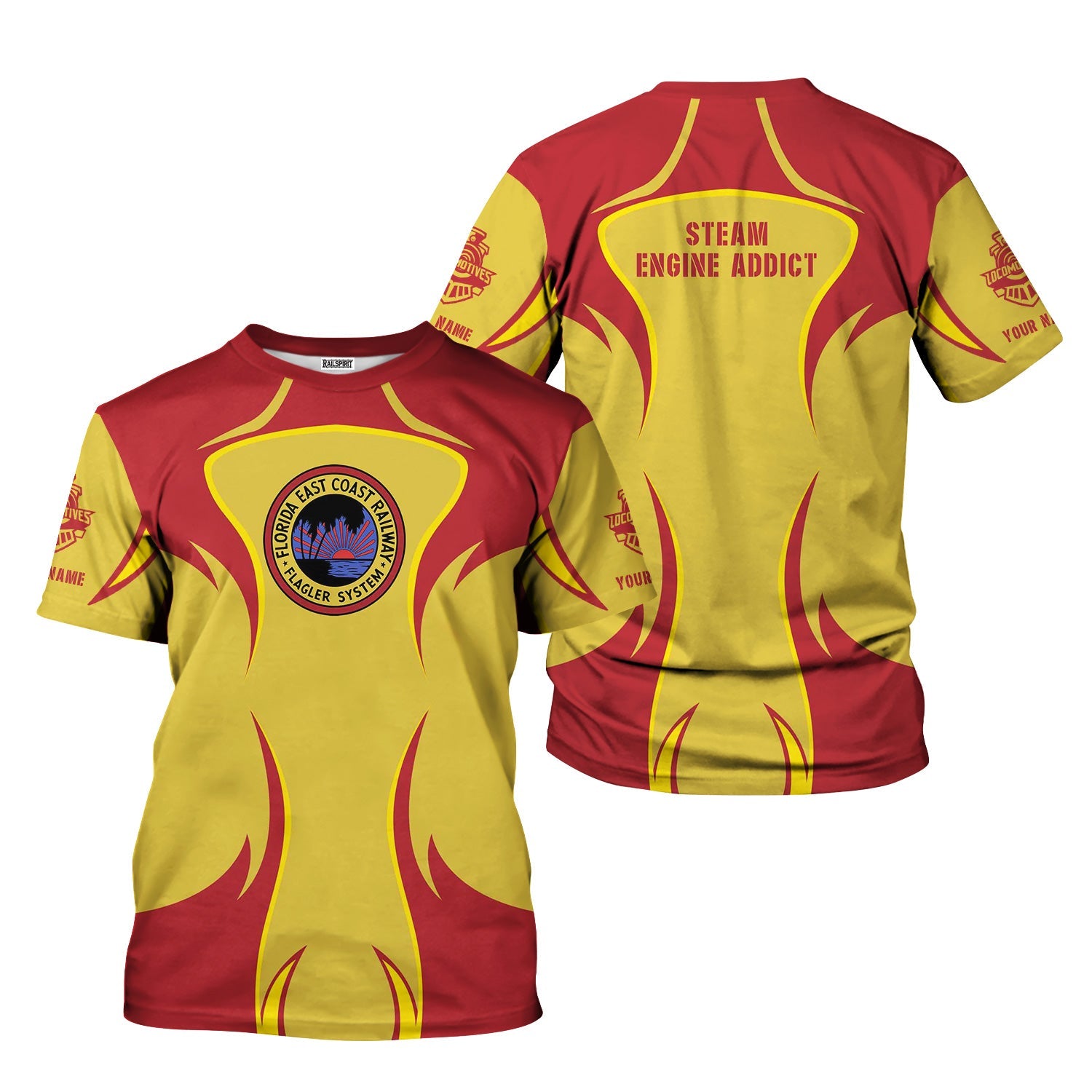Railspirit Personalized Florida East Coast Railway T-Shirt Distinctive Flame Style Shirt For Steam Engine Addict