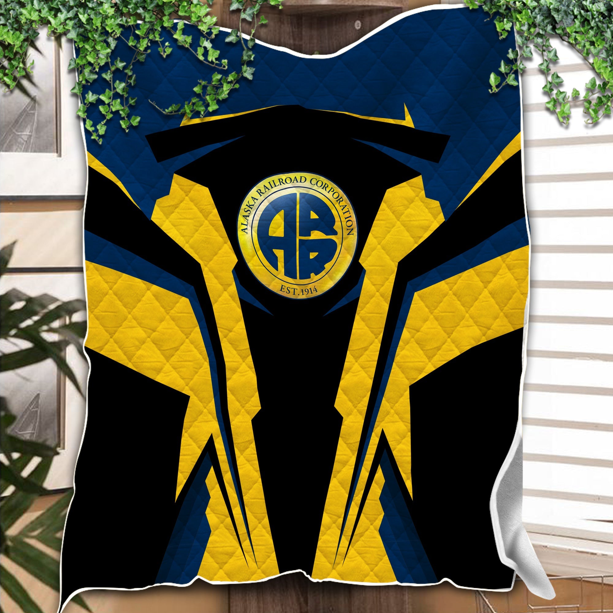 Railspirit Personalized Alaska Railroad Premium Quilts Strong Line Train Premium Quilts Gift Idea For Train Lover