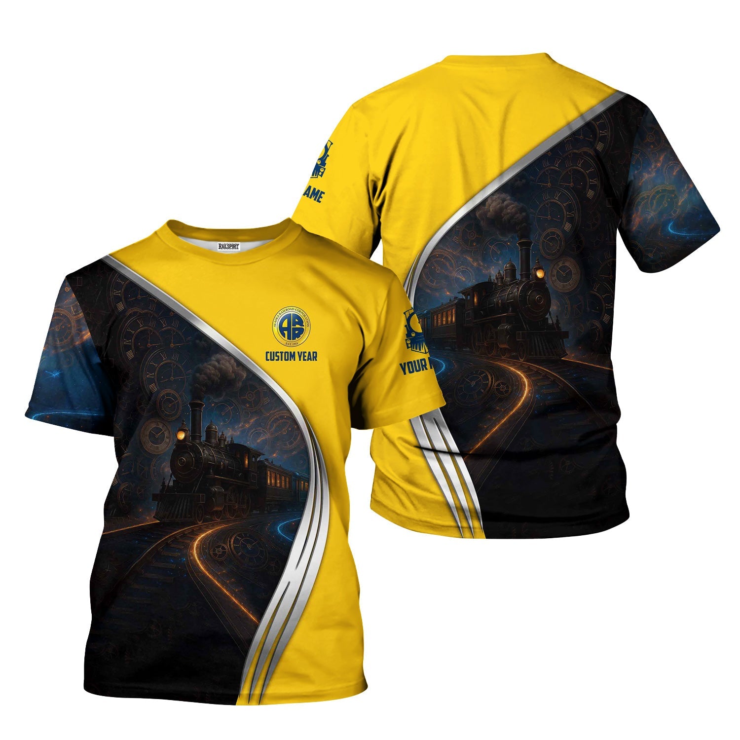 Railspirit Personalized Alaska Railroad T-Shirt Steampunk Locomotive with Custom Year Train Shirt