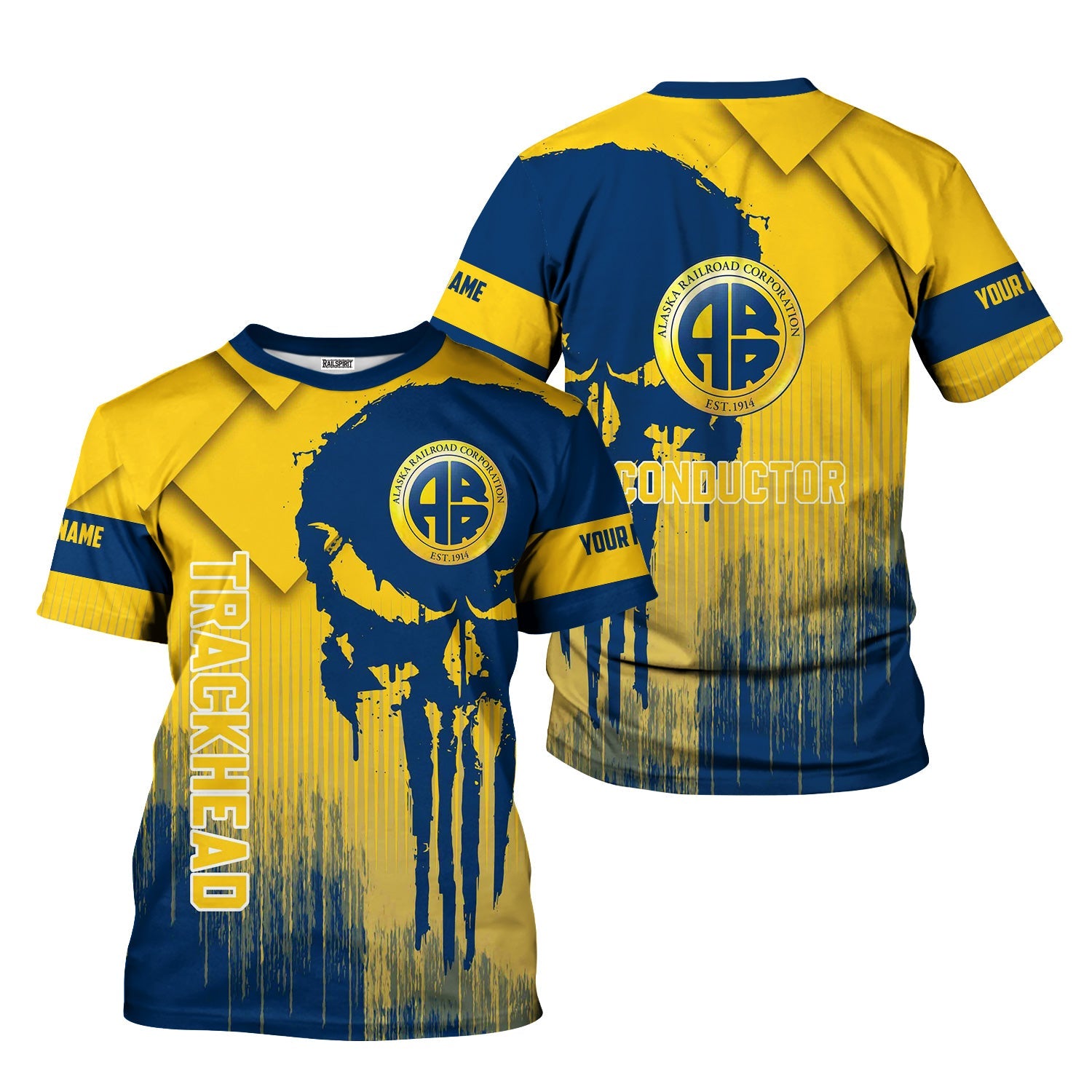 Railspirit Personalized Alaska Railroad T-Shirt Skull Design with Custom Job Train Shirt for Trackhead Crew