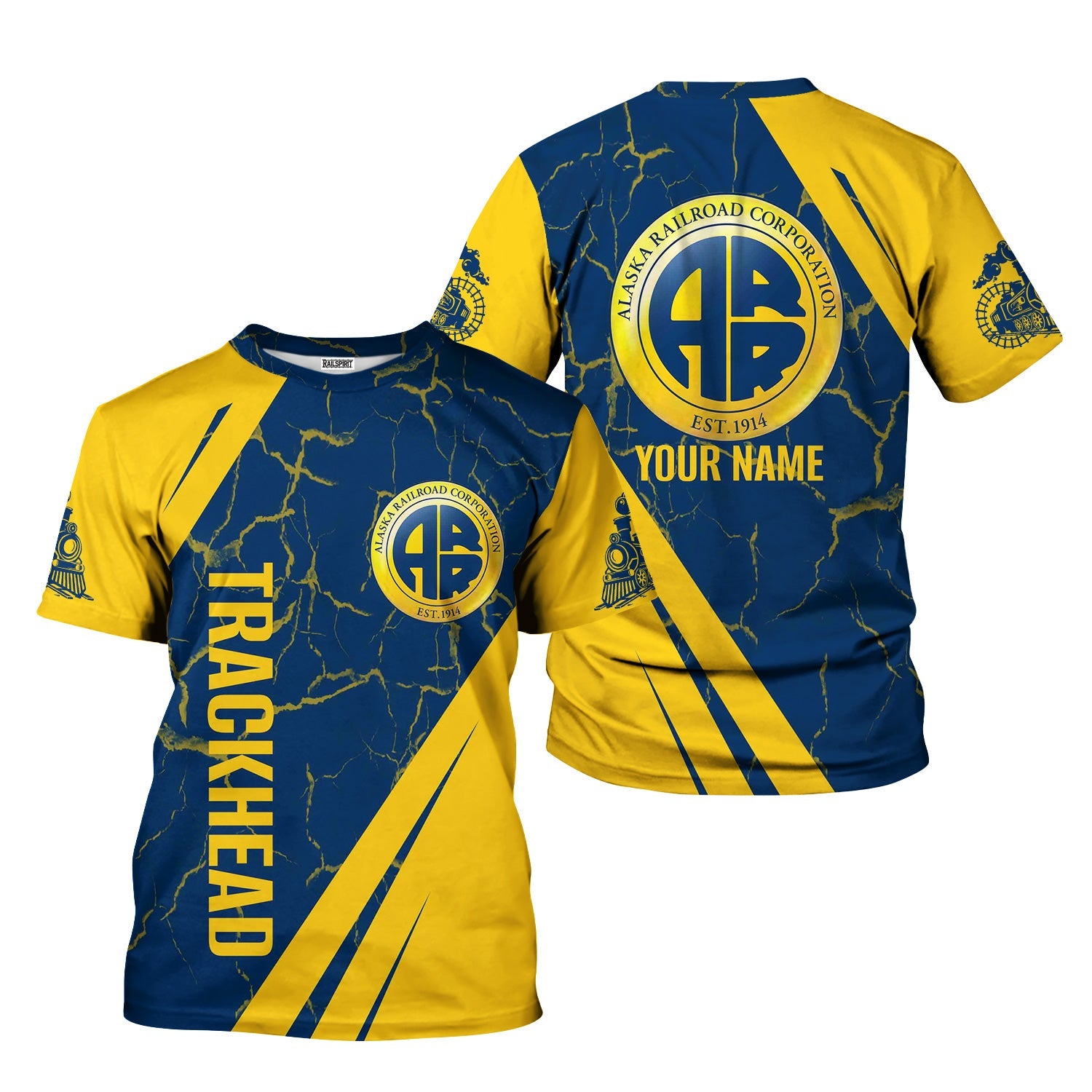 Railspirit Personalized Alaska Railroad T-Shirt Crackle Texture Style Shirt For Trackhead