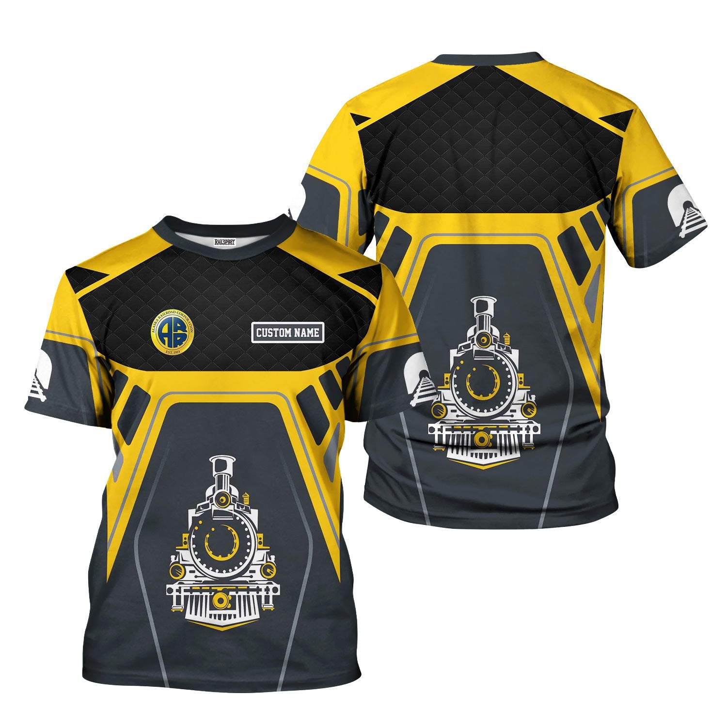 Railspirit Personalized Alaska Railroad T-Shirt Steam Locomotive Engine Graphic Train Shirt All Over Print