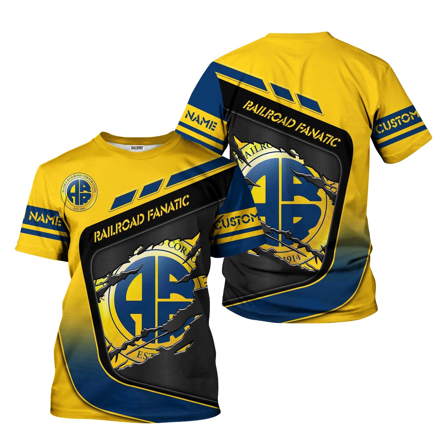 Railspirit Personalized Alaska Railroad T-Shirt Ripped Texture Style Train Shirt For Railroad Fanatic
