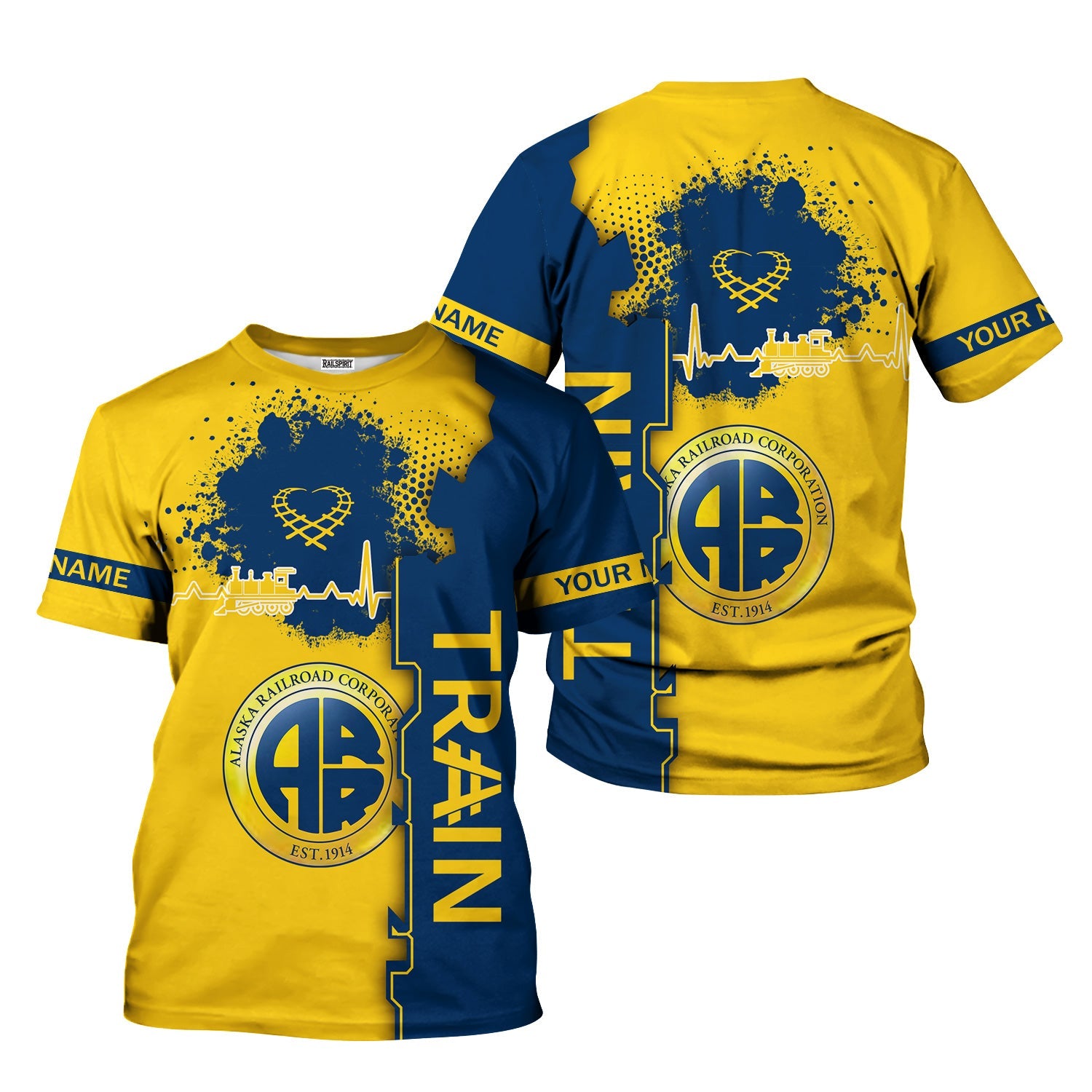 Railspirit Personalized Alaska Railroad T-Shirt Engine Heartbeat and Track Love Style Shirt Gift Idea For Train Lovers