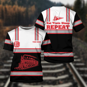 Railspirit Custom Name Kansas City Southern T Shirt Eat Train Sleep Repeat Printed Train Shirt