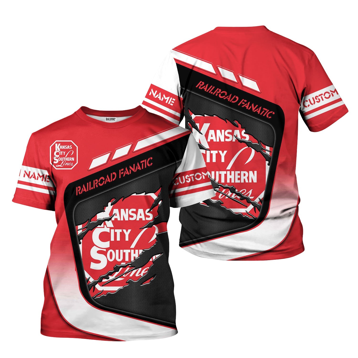 Railspirit Personalized Kansas City Southern T-Shirt Ripped Texture Style Train Shirt For Railroad Fanatic