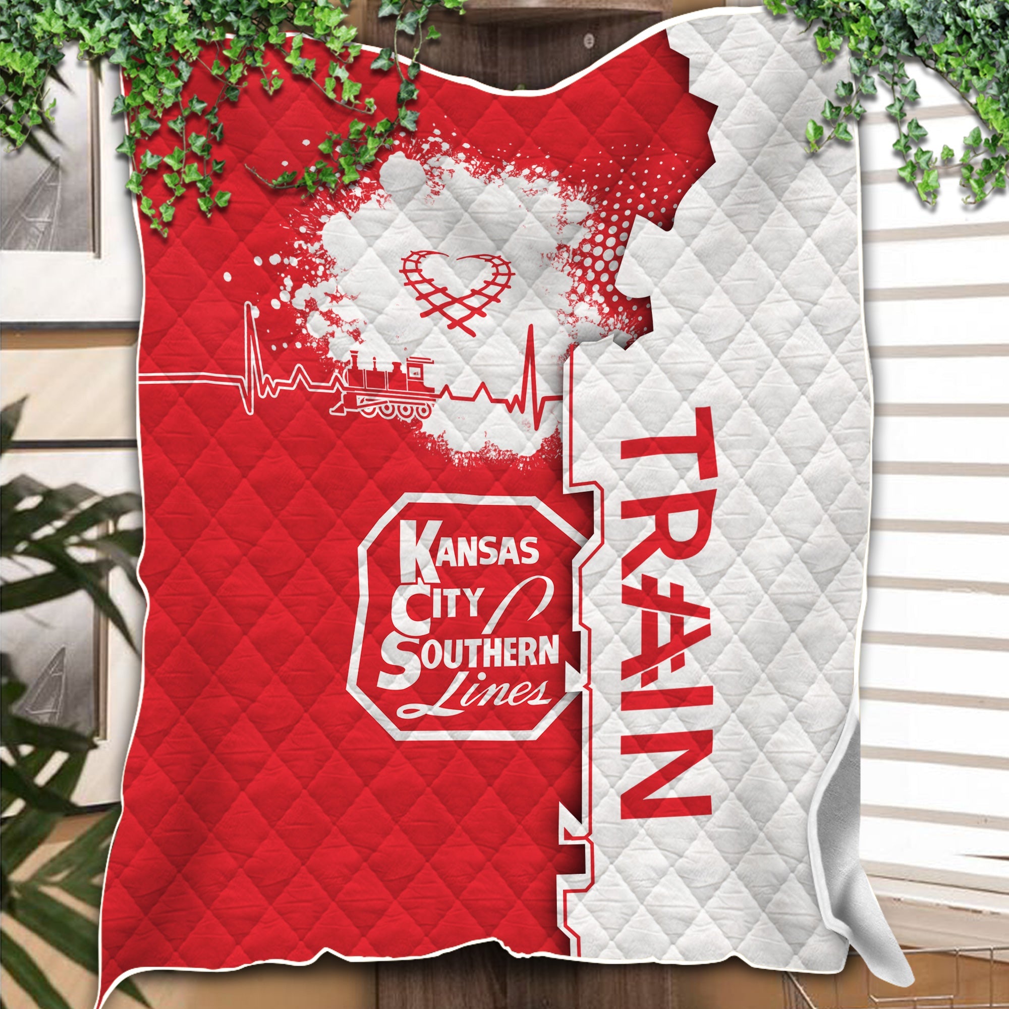 Railspirit Kansas City Southern Premium Quilts Engine Heartbeat and Track Love Style Quilts Gift Idea For Train Lovers