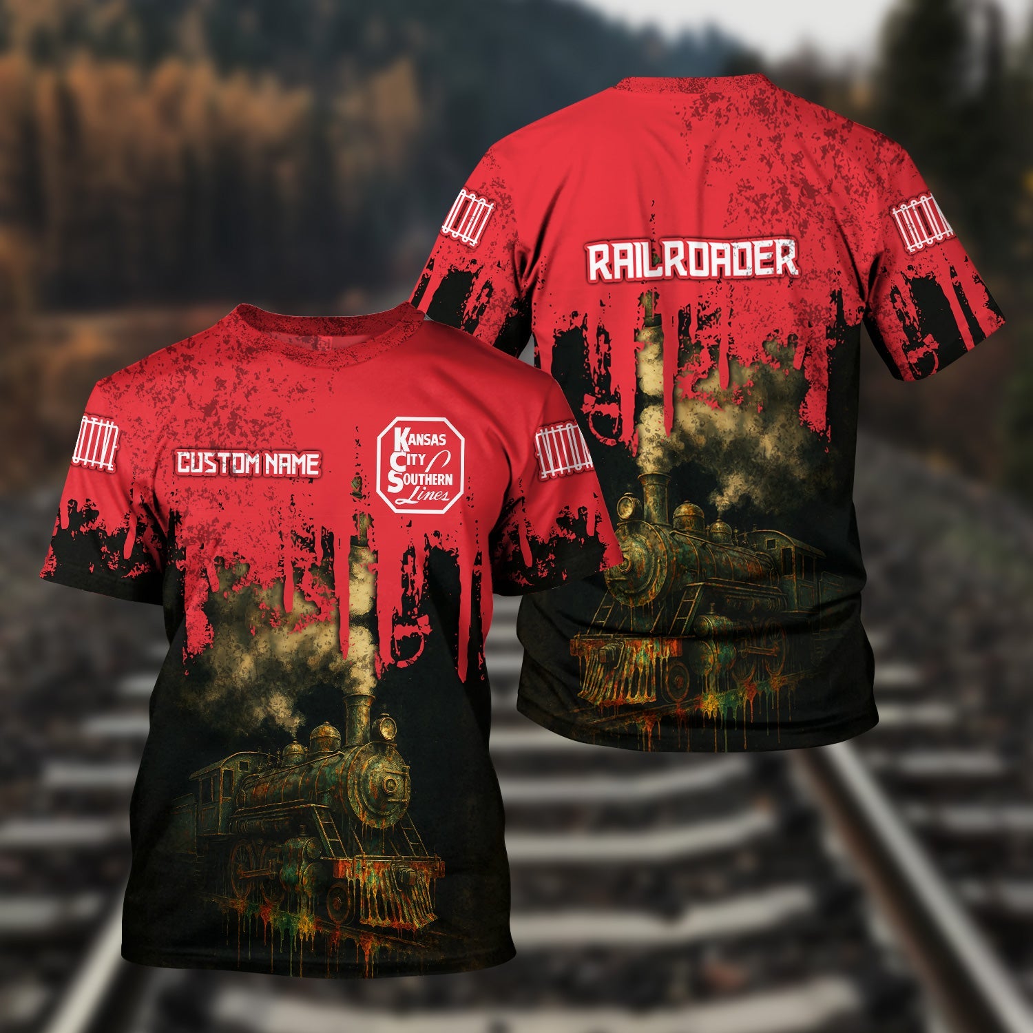 Railspirit Personalized Kansas City Southern T-Shirt Vintage Train Art Style Shirt For Locomotive Fans