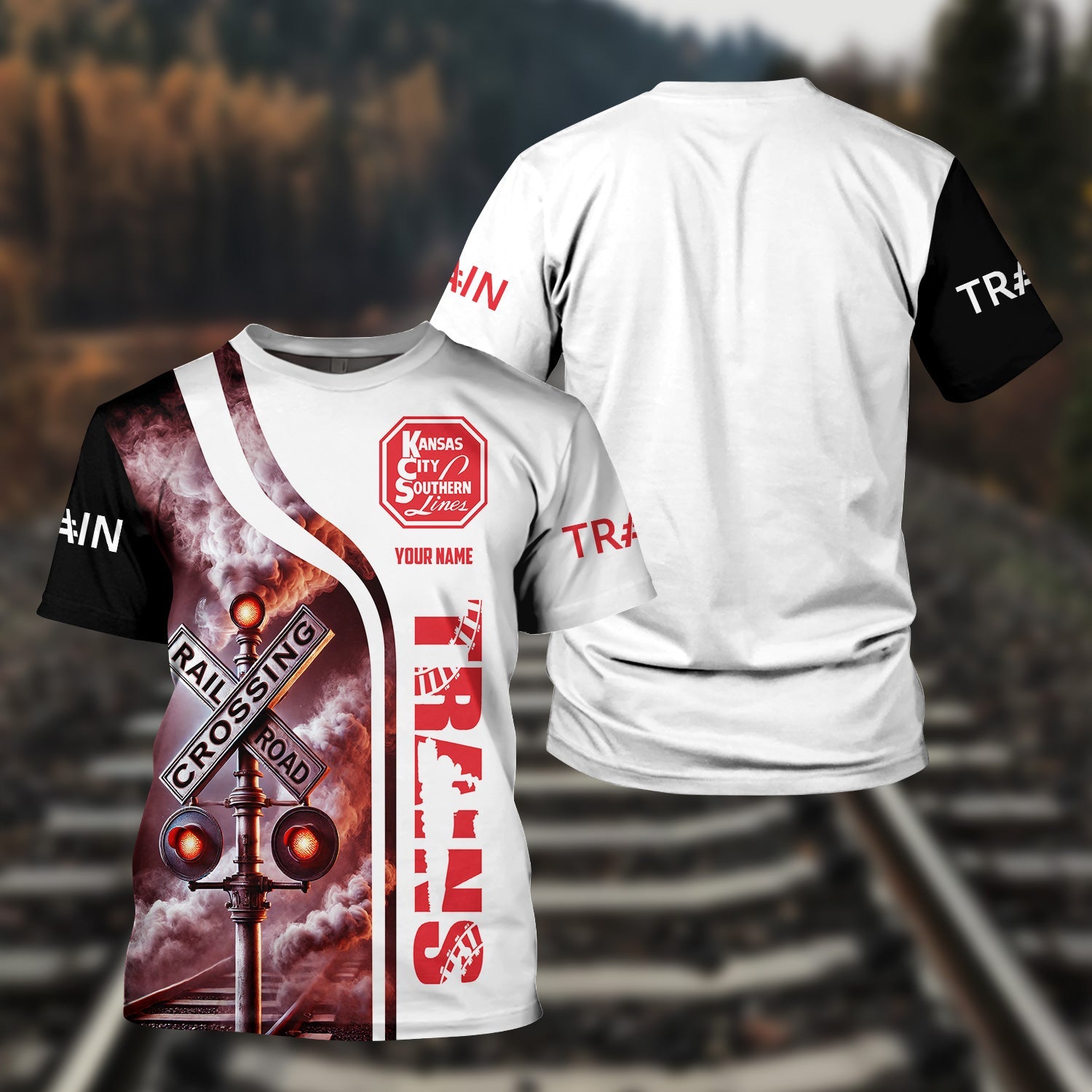 Railspirit Custom Name Kansas City Southern T Shirt Railroad Crossing Sign Train Shirt All Over Print