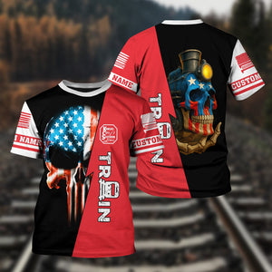 Railspirit Personalized Kansas City Southern T-Shirt Train Skull American Flag Shirt All Over Print